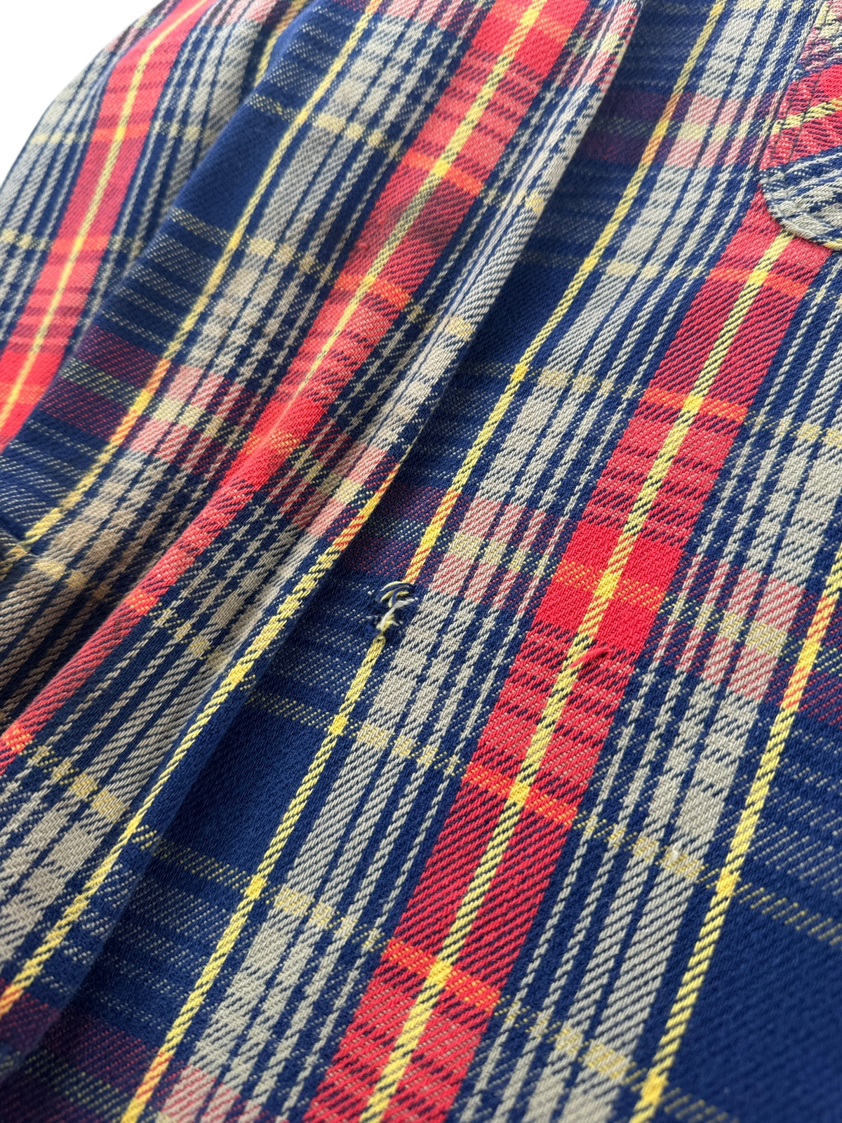Small hole on front of Vintage Blue & Red Big Mac Cotton Flannel SZ XL