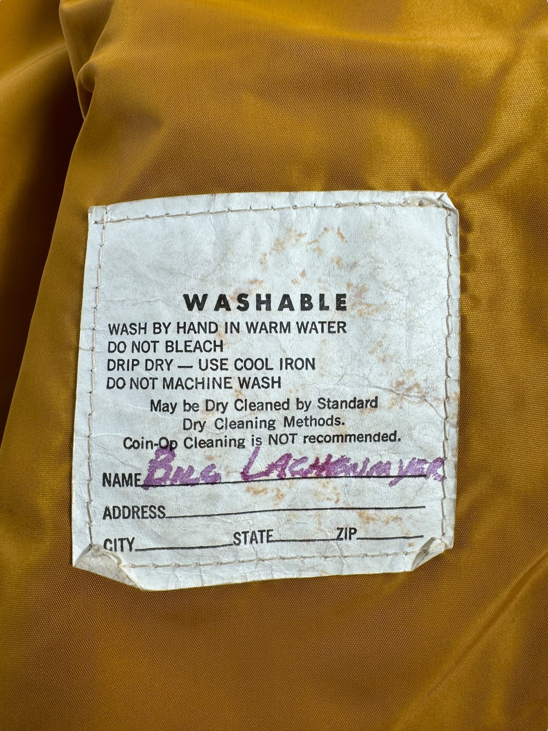 Label on Vintage USFS Golden Fleece Cruiser Jacket SZ 42 Tall
