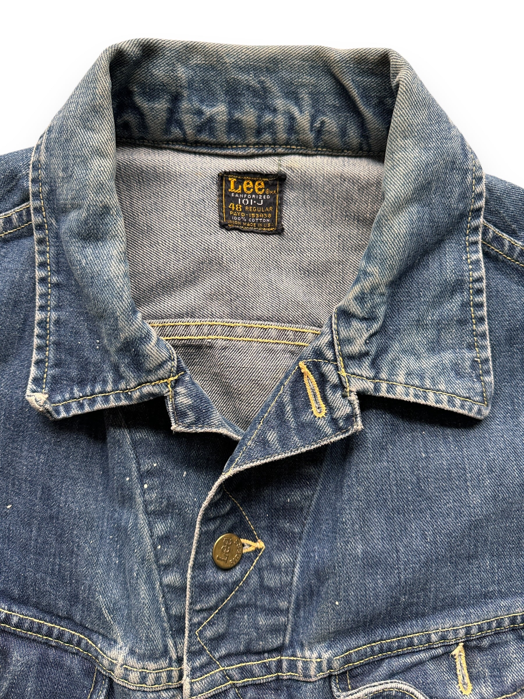 collar on Vintage Lee 101-J Denim Vest SZ 48