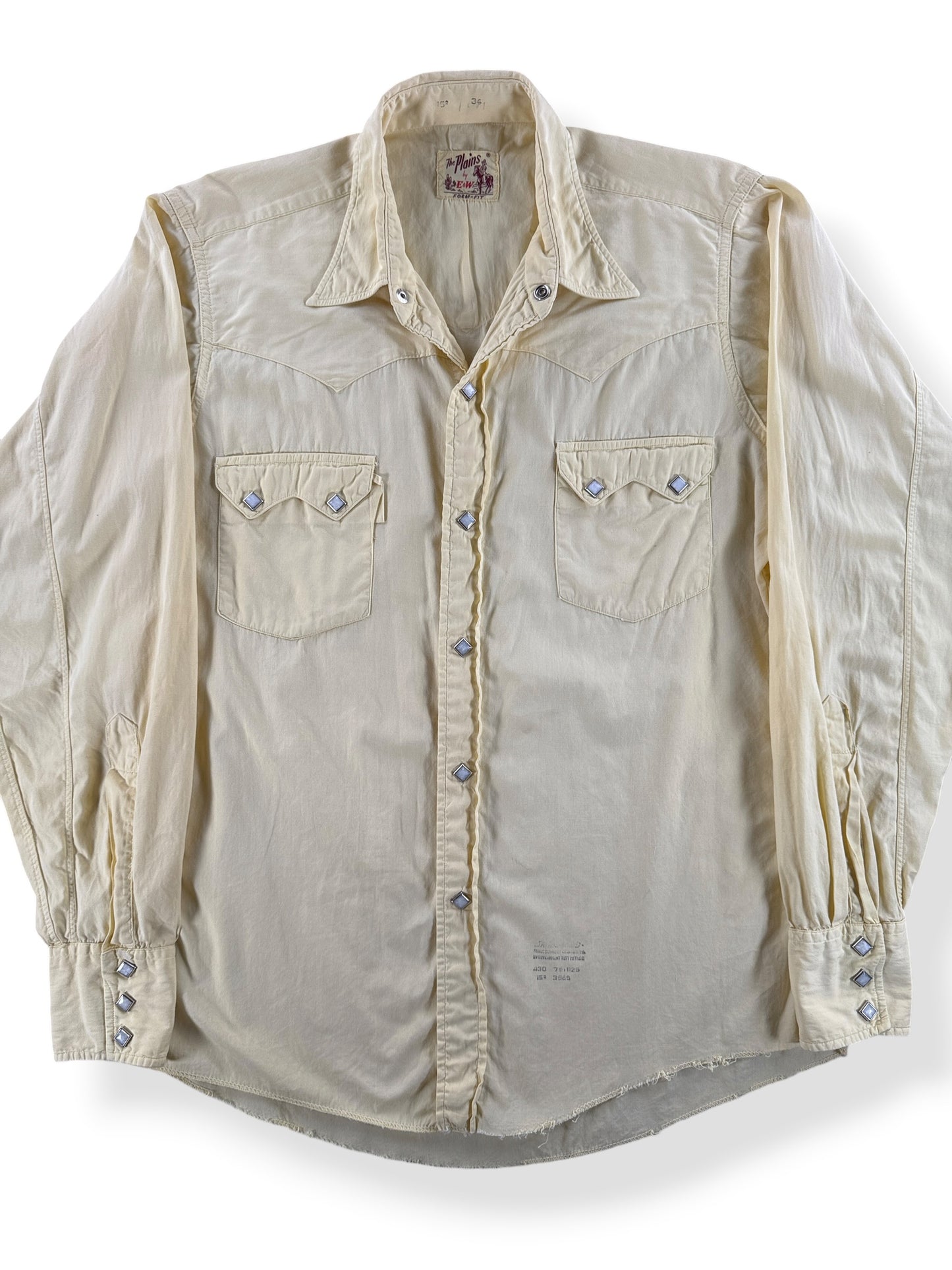 Front Close Up of Vintage E&W The Plains Yellow Pearlsnap SZ M