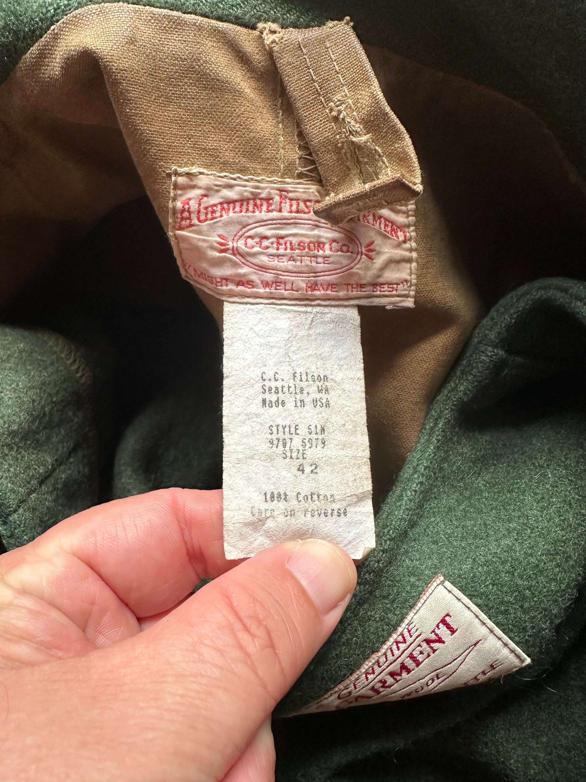 Packer Tag View on Vintage Filson Tin Cloth Packer Jacket w/ Liner SZ 42