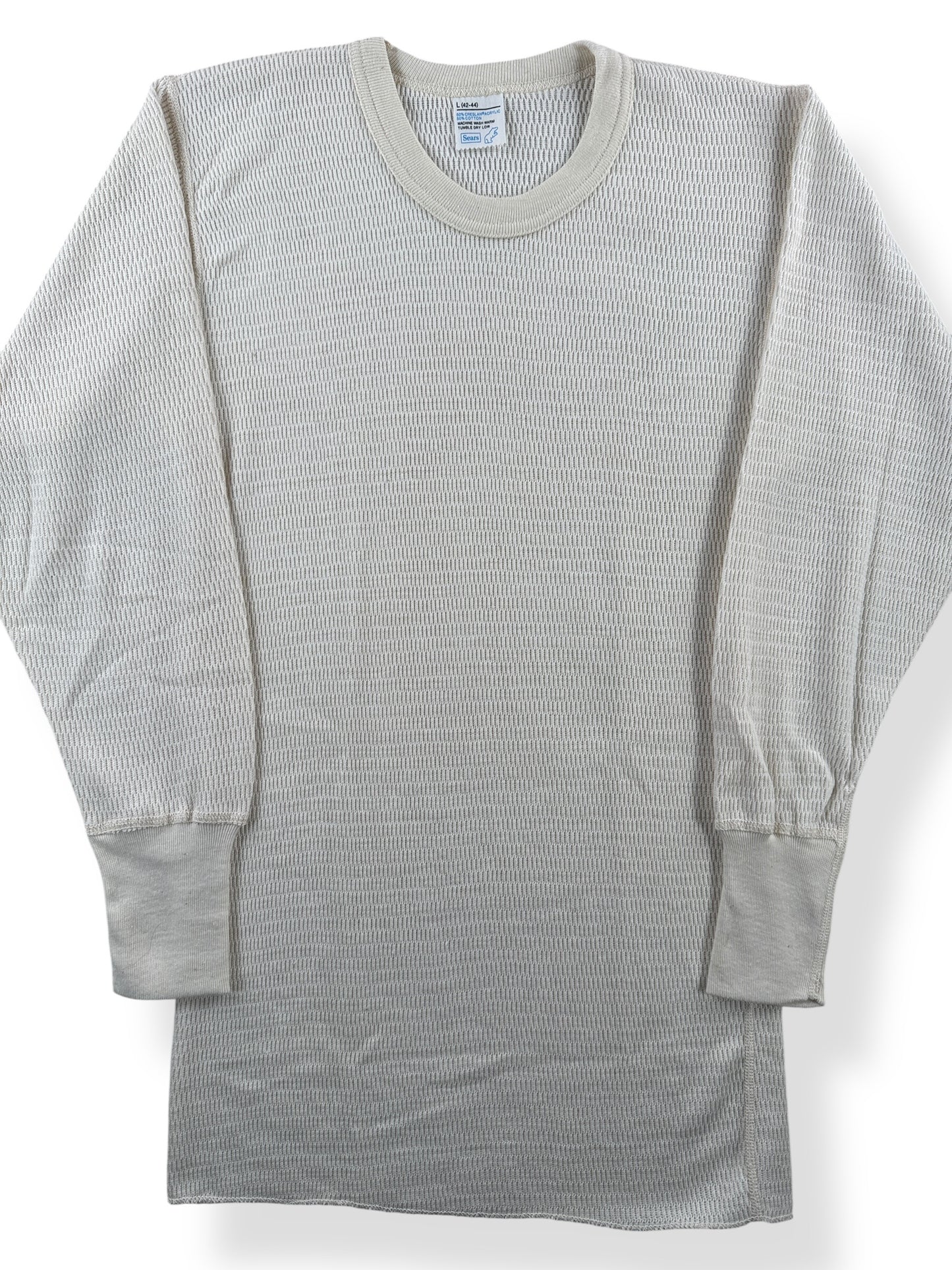 Front Close Up of Vintage Sears Waffle Thermal Shirt SZ L (Fits XS)