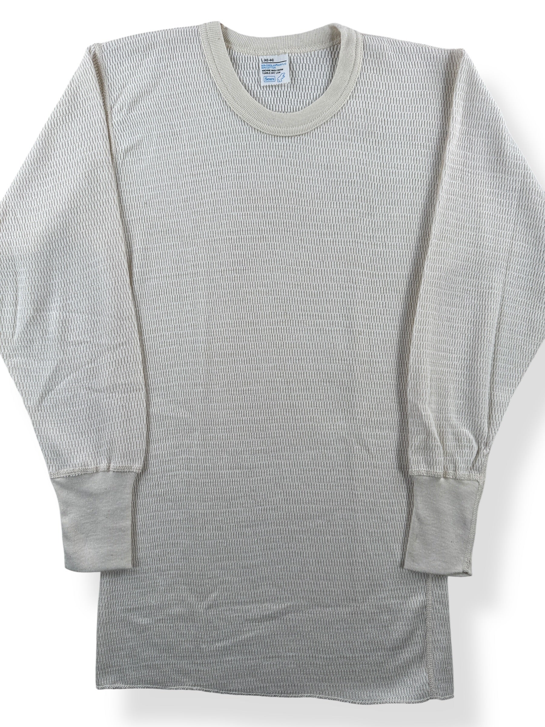 Front Close Up of Vintage Sears Waffle Thermal Shirt SZ L (Fits XS)