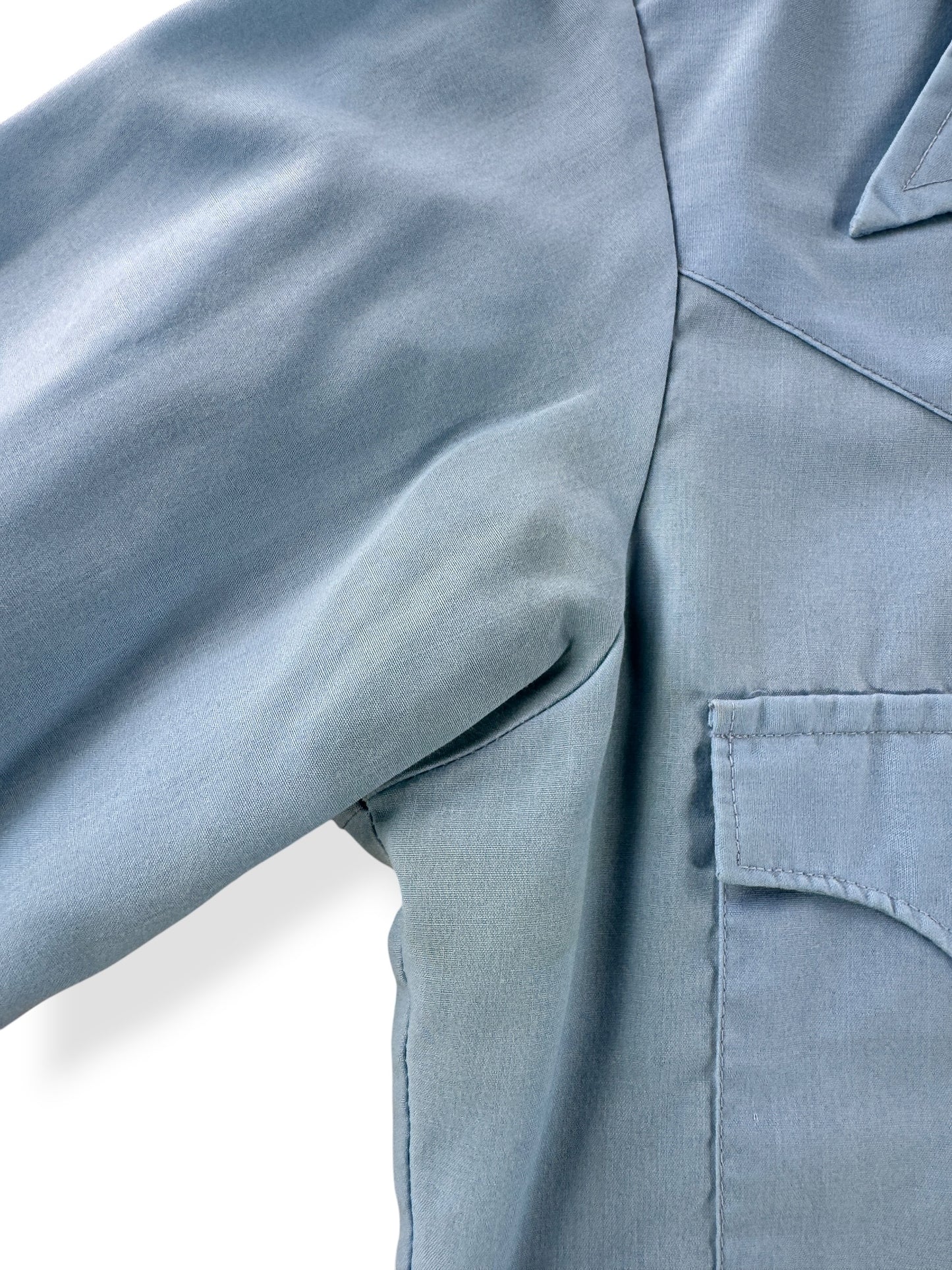 Stains on Vintage Sears Cotton/Poly Light Blue Pearlsnap SZ S
