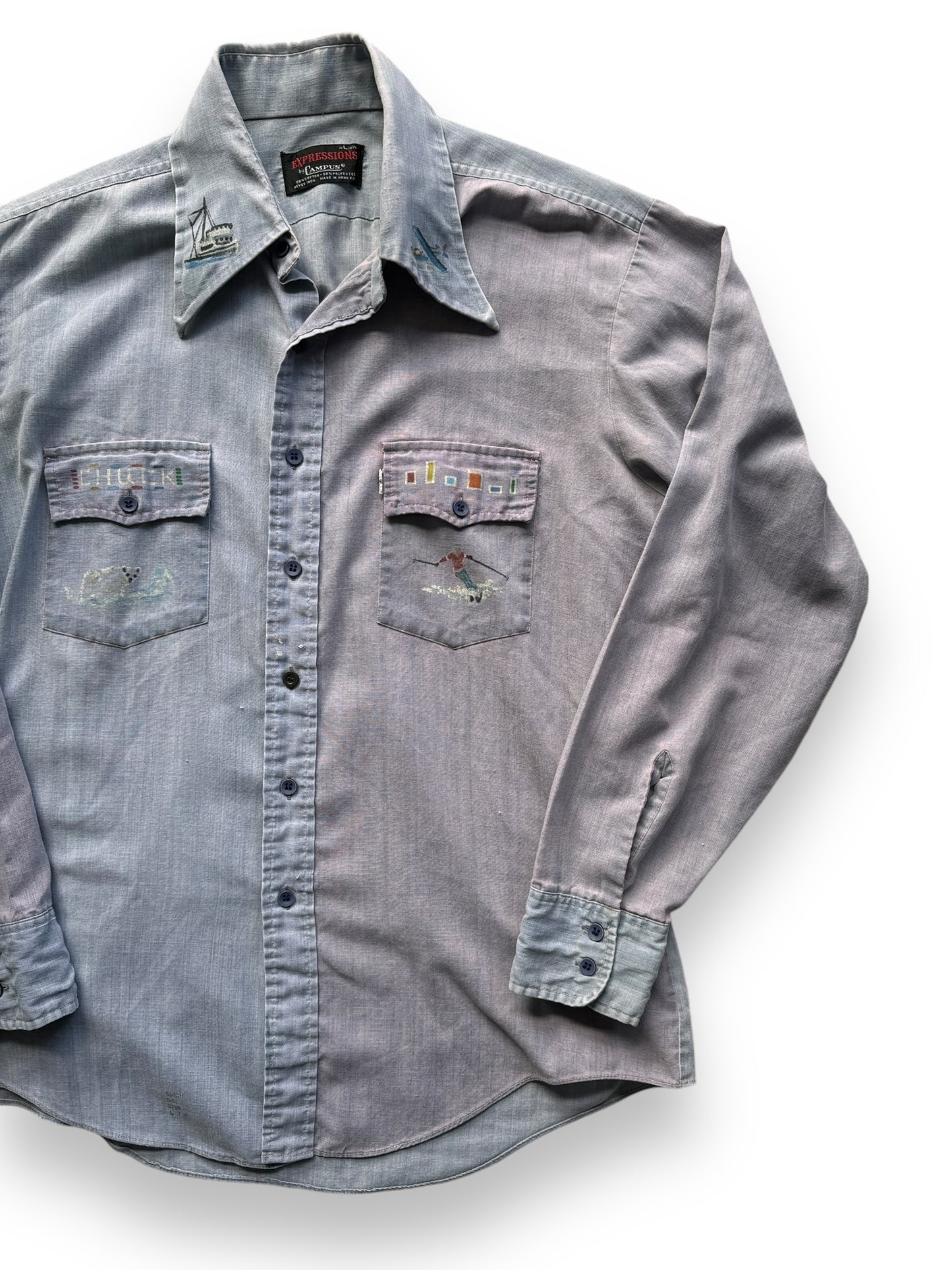 front left of Vintage Handpainted Alaskan Chambray Shirt SZ L