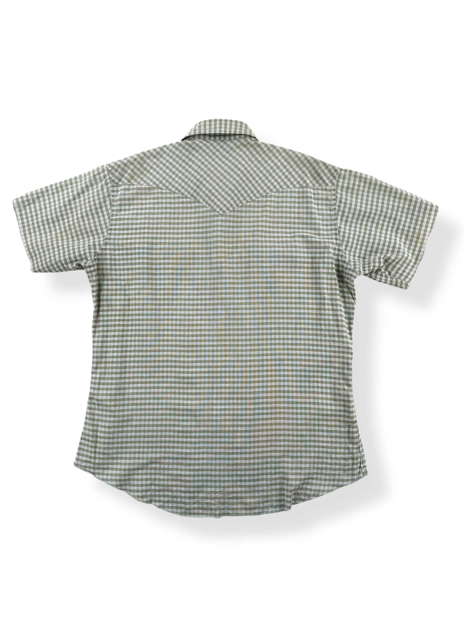 Back of Vintage H Bar C Green Gingham Short Sleeve Shirt SZ M