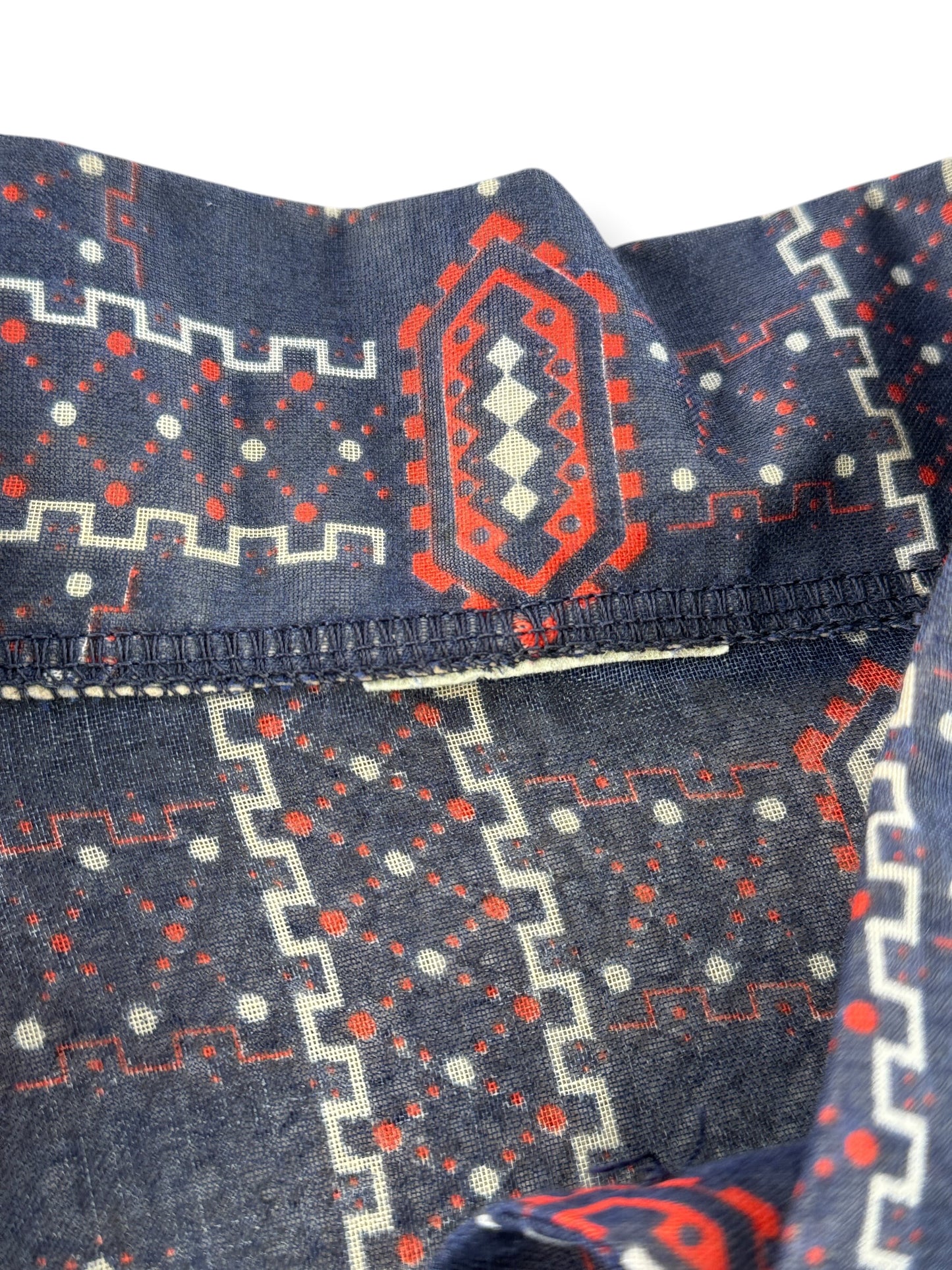 Cut tag on Vintage Sheer Red White And Blue Printed Blouse SZ L