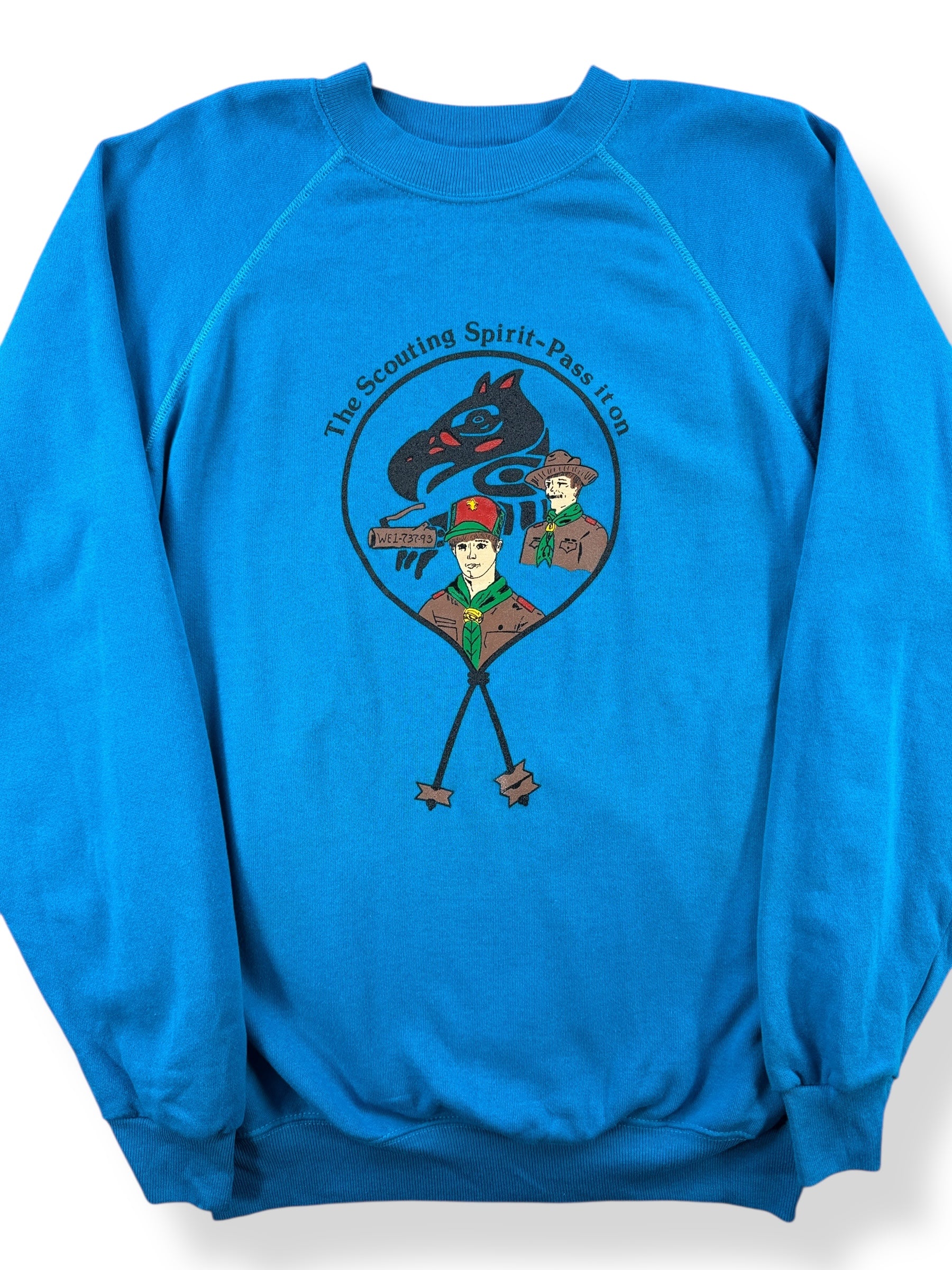 Front Close Up of Vintage Scouting Spirit Crewneck SZ L