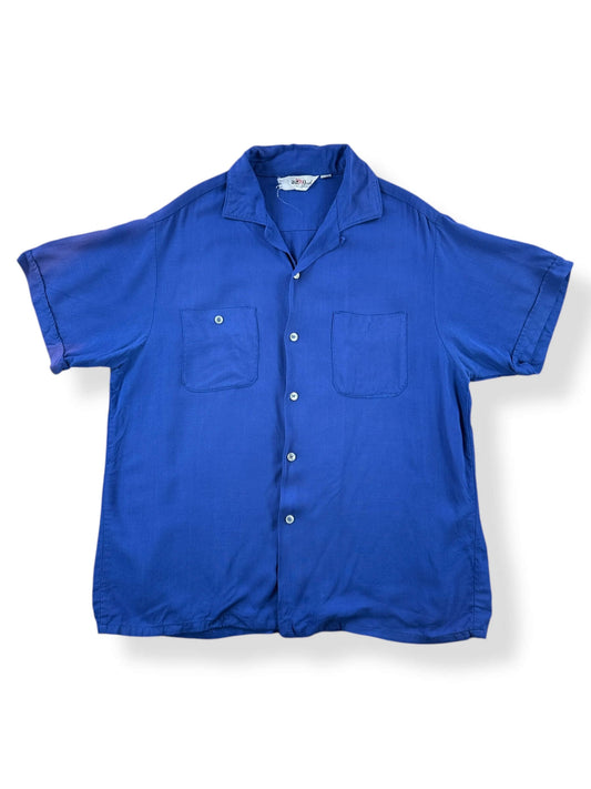 Front of Vintage Mr Joel Deep Blue Loop Collar Short Sleeve Shirt SZ L