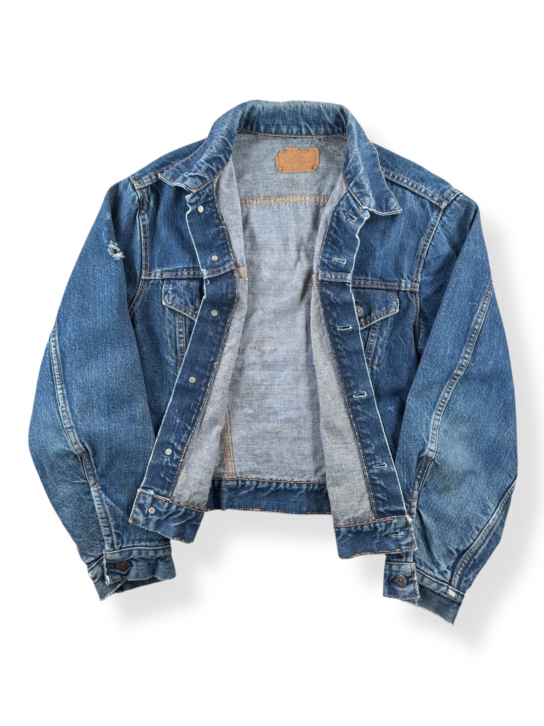Inside of Vintage Dark Wash Big E Levis 70505 Trucker Jacket SZ 48