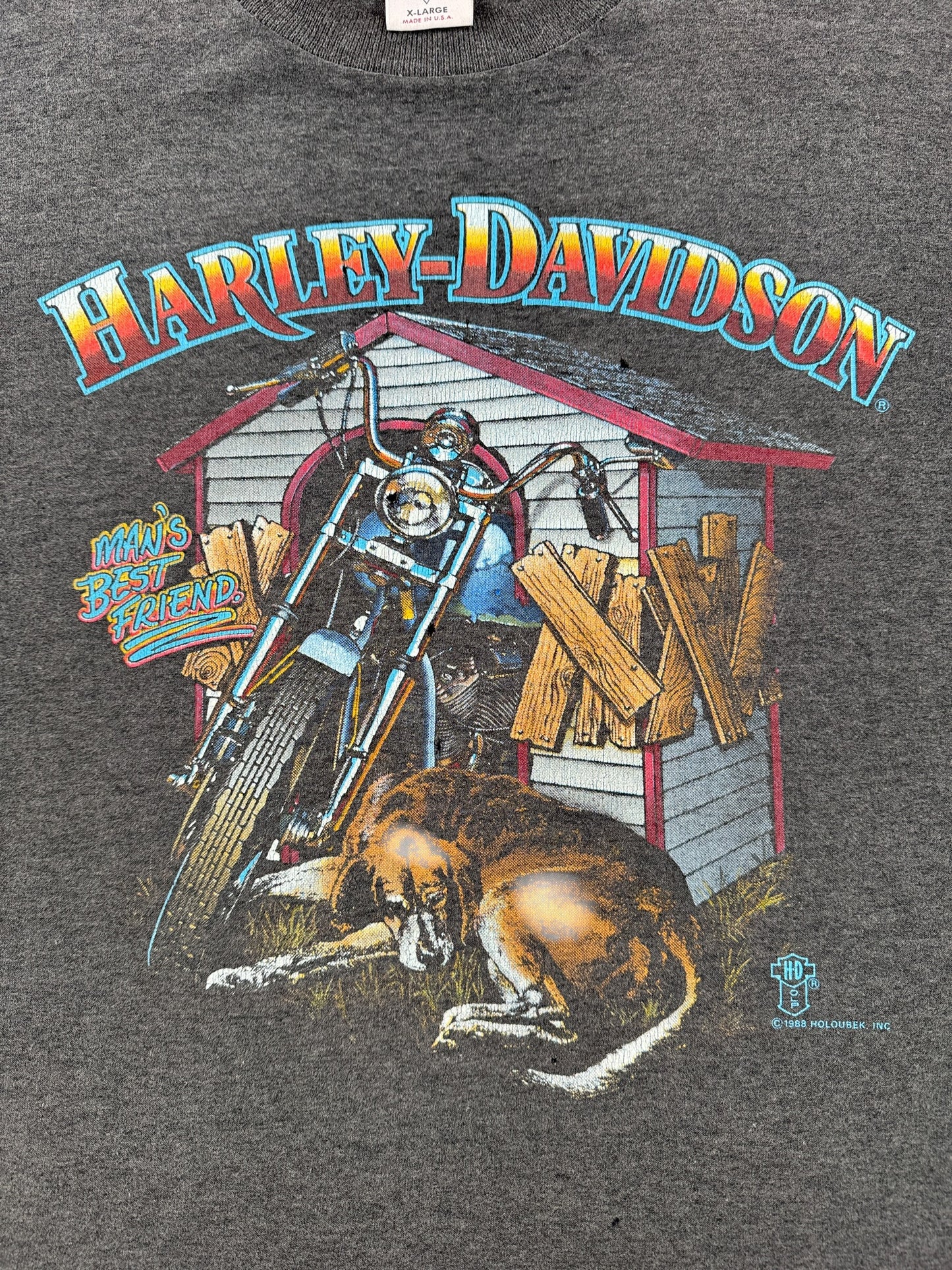 Graphic of Vintage Holoubek Mans Best Friend Harley Davidson Tee SZ XL (Fits L)