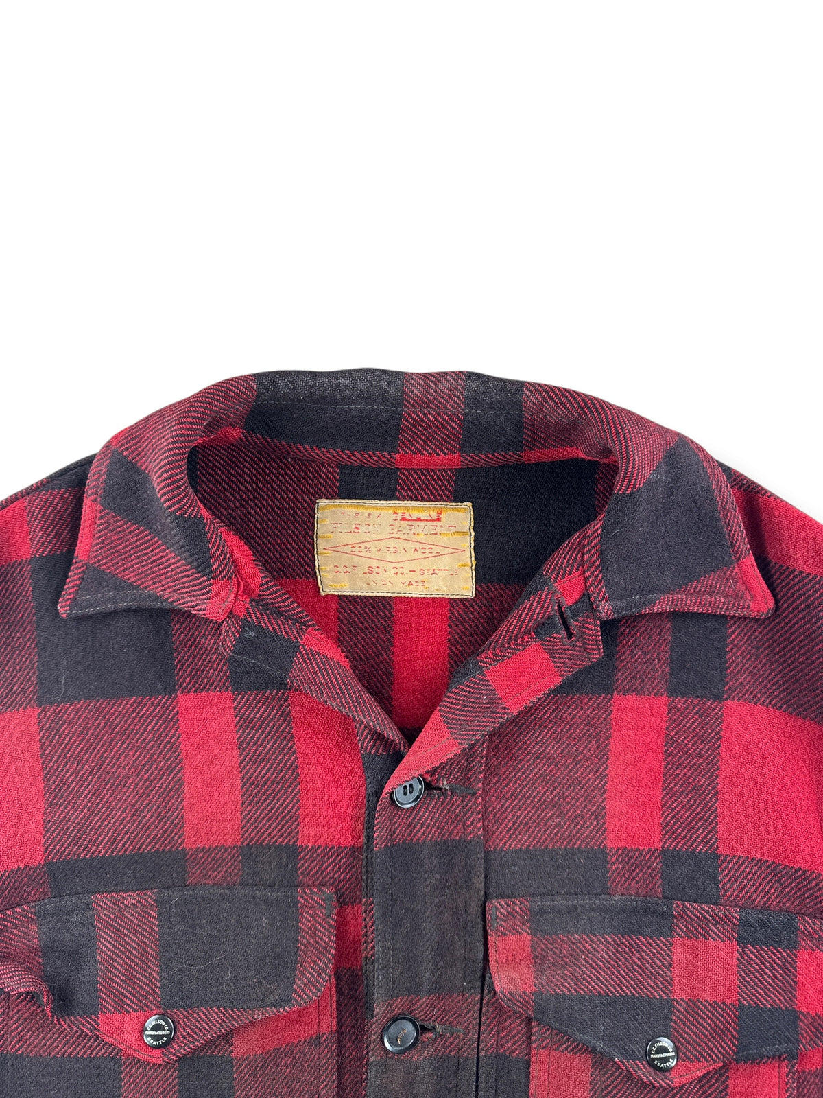 Collar on Vintage 40s Era Filson Wool Mackinaw Cruiser Jacket SZ L