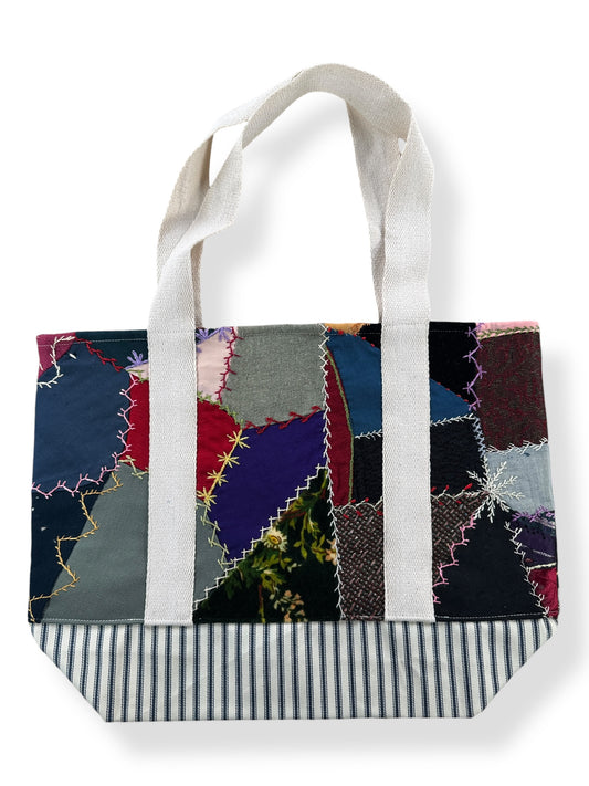 Side A of Archive Craft X Barn Owl Vintage Quilt Tote Bag