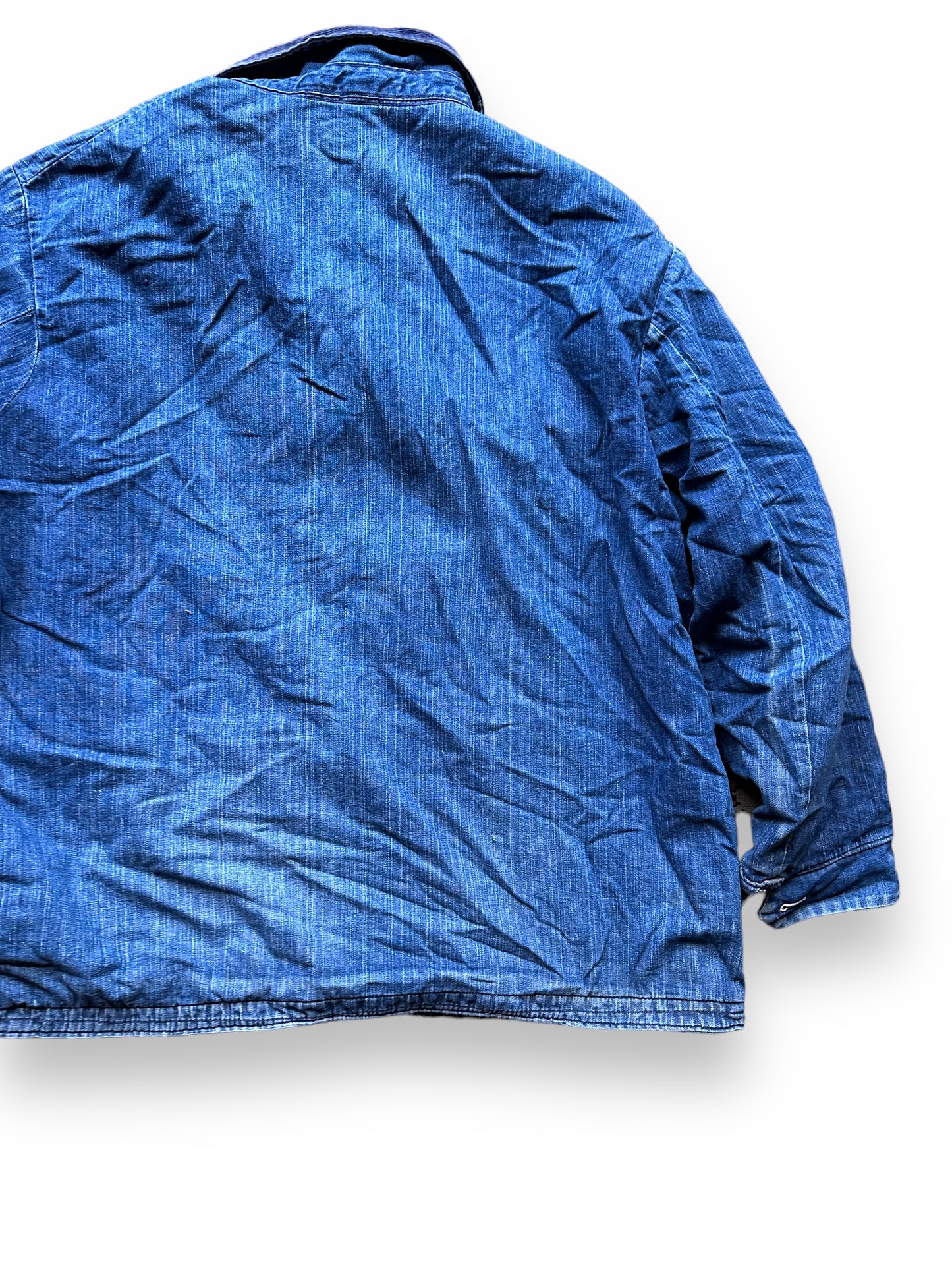 Right Rear View of Vintage Blanket Lined Wrangler Blue Bell Chore Coat SZ 50 | Vintage Denim Jacket Seattle | Seattle Vintage Clothing