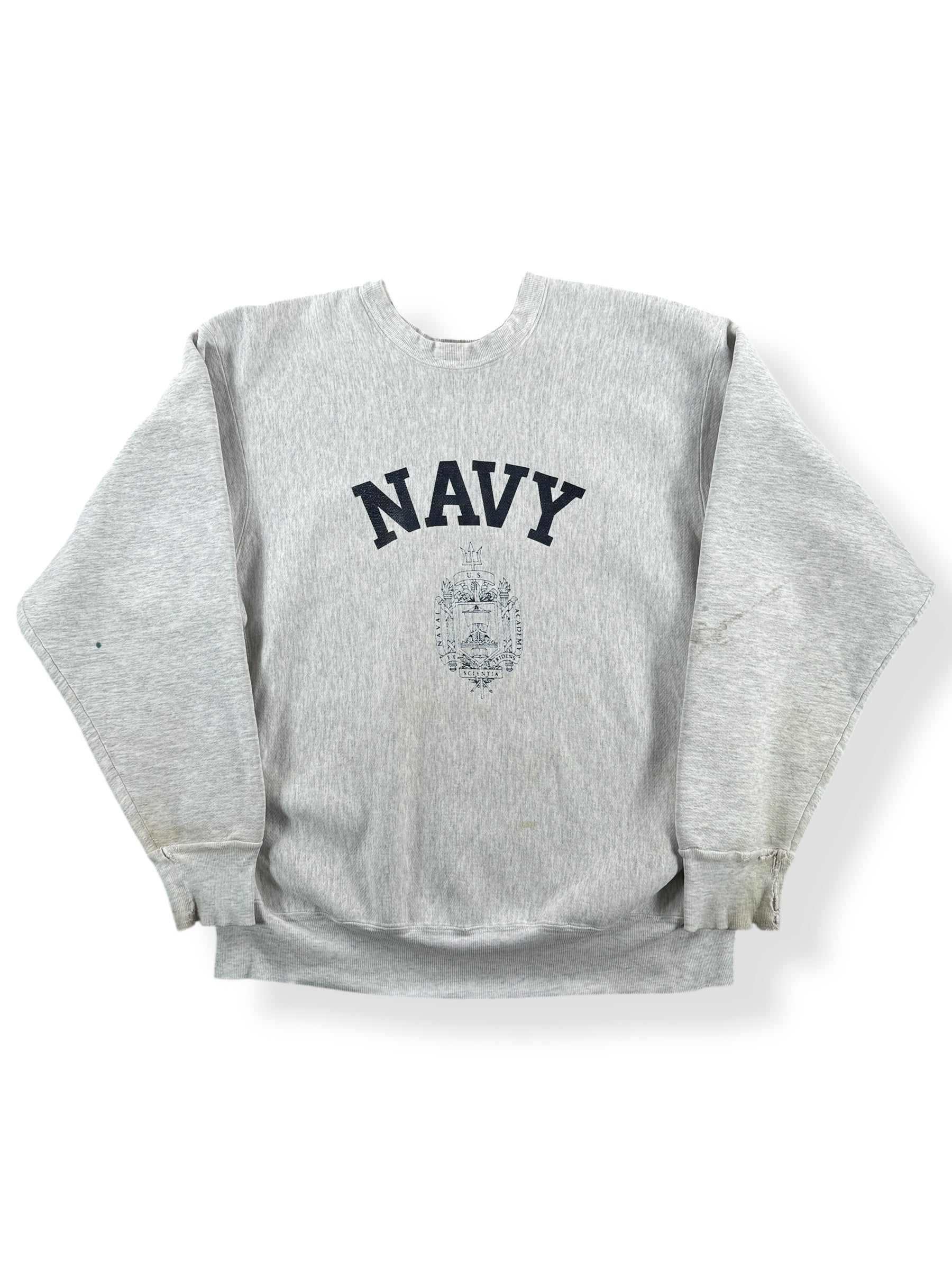 Front of Vintage Navy Reverse Weave Crewneck SZ XL