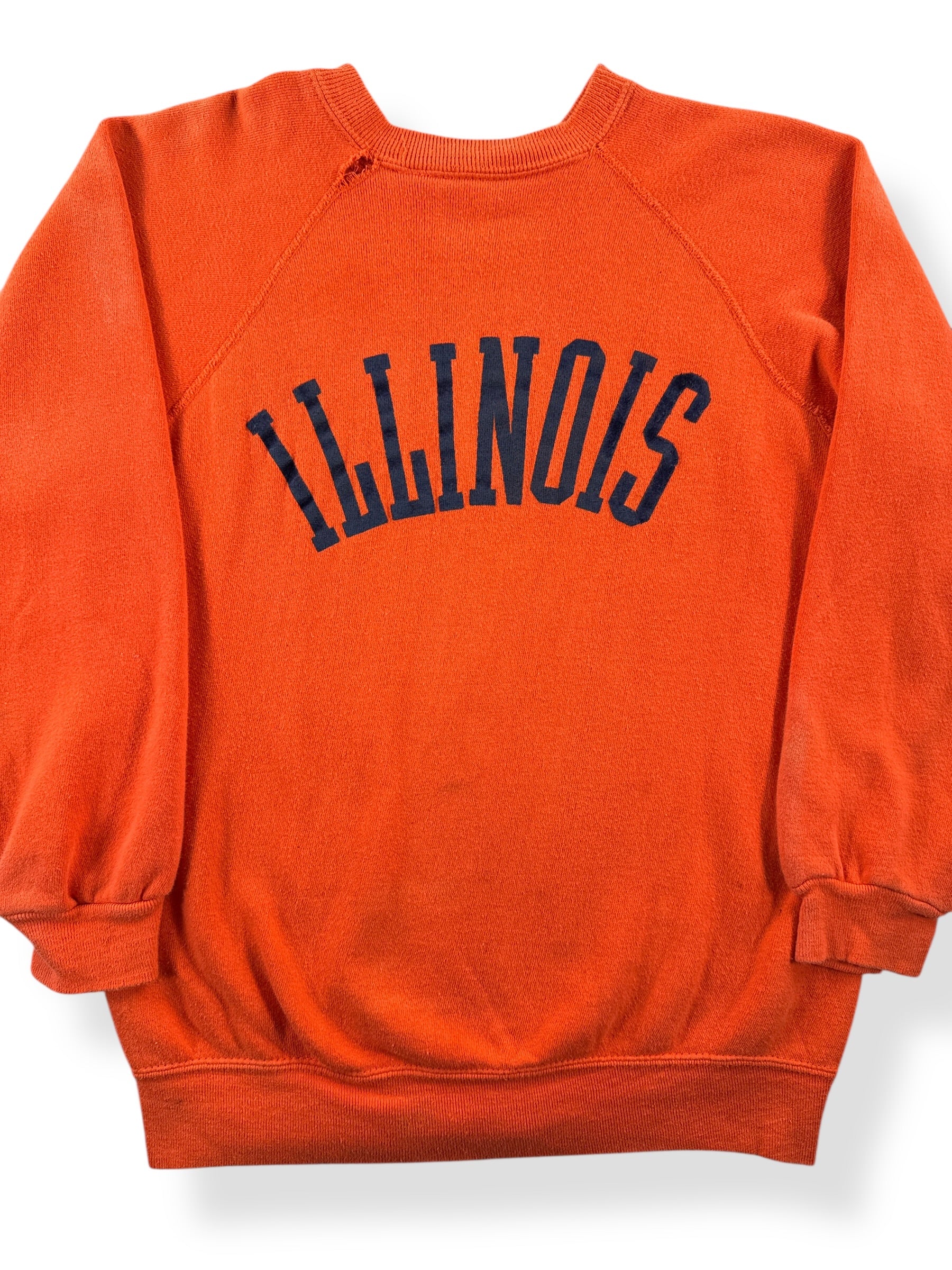Front Close Up of Vintage Flocked Illinois Crewneck SZ S