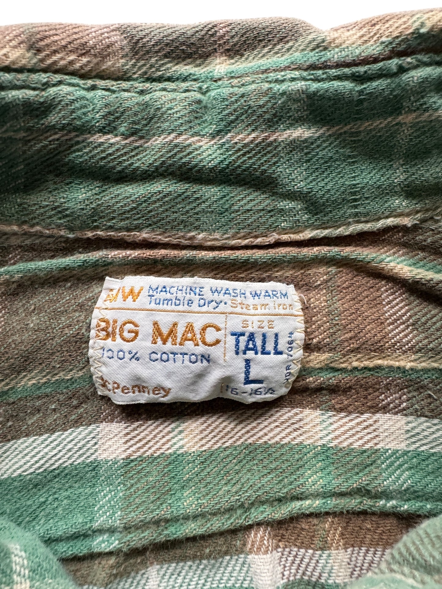 Tag on Vintage Thrashed Big Mac Cotton Flannel SZ L Tall