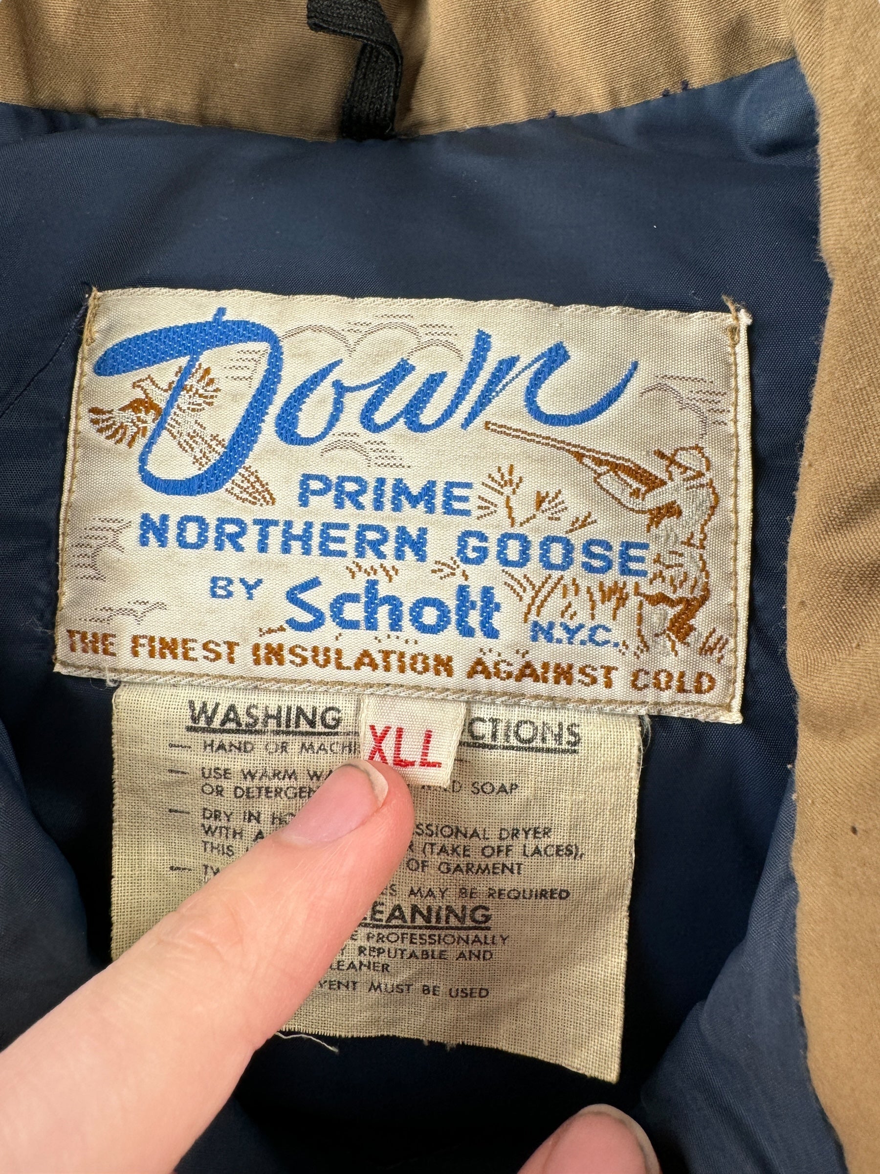 Size on Vintage Schott Down Jacket SZ XLL