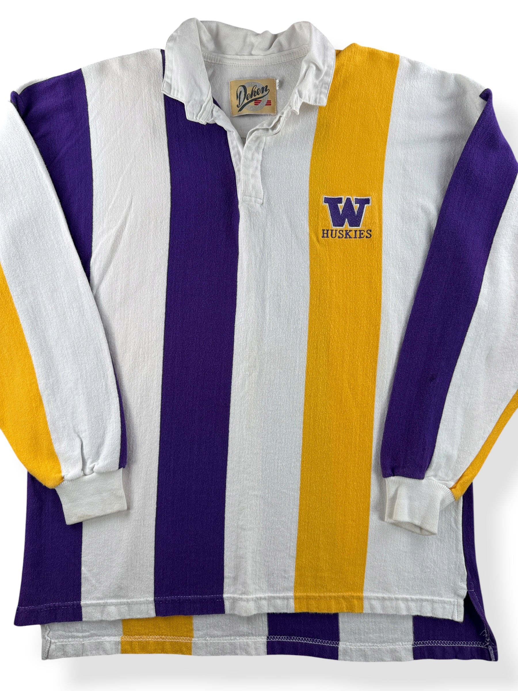 Close-up of Vintage 90s UW Rugby Shirt SZ XL