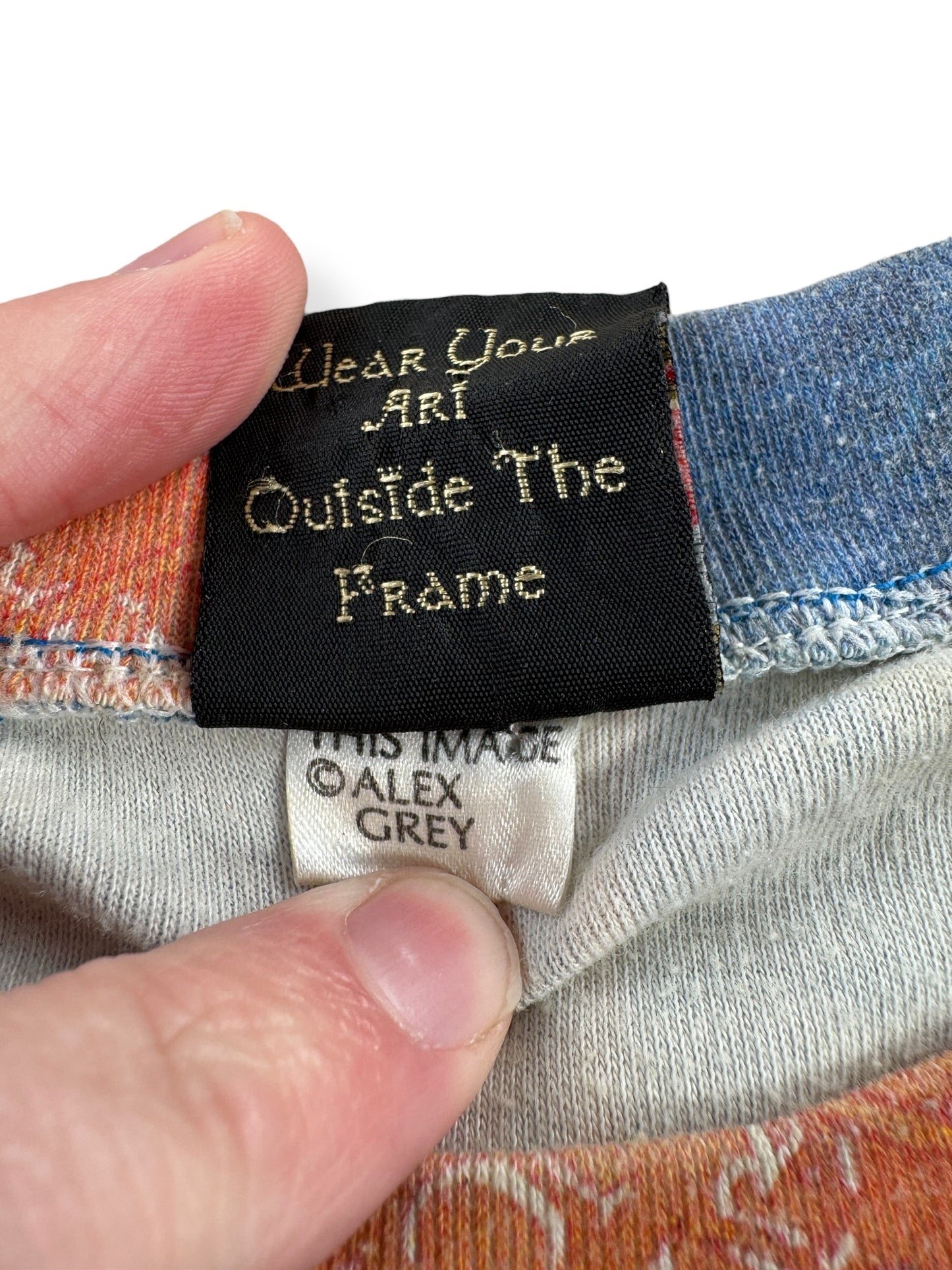 Tag on Vintage Crystal Tara Alex Grey AOP Tee SZ M