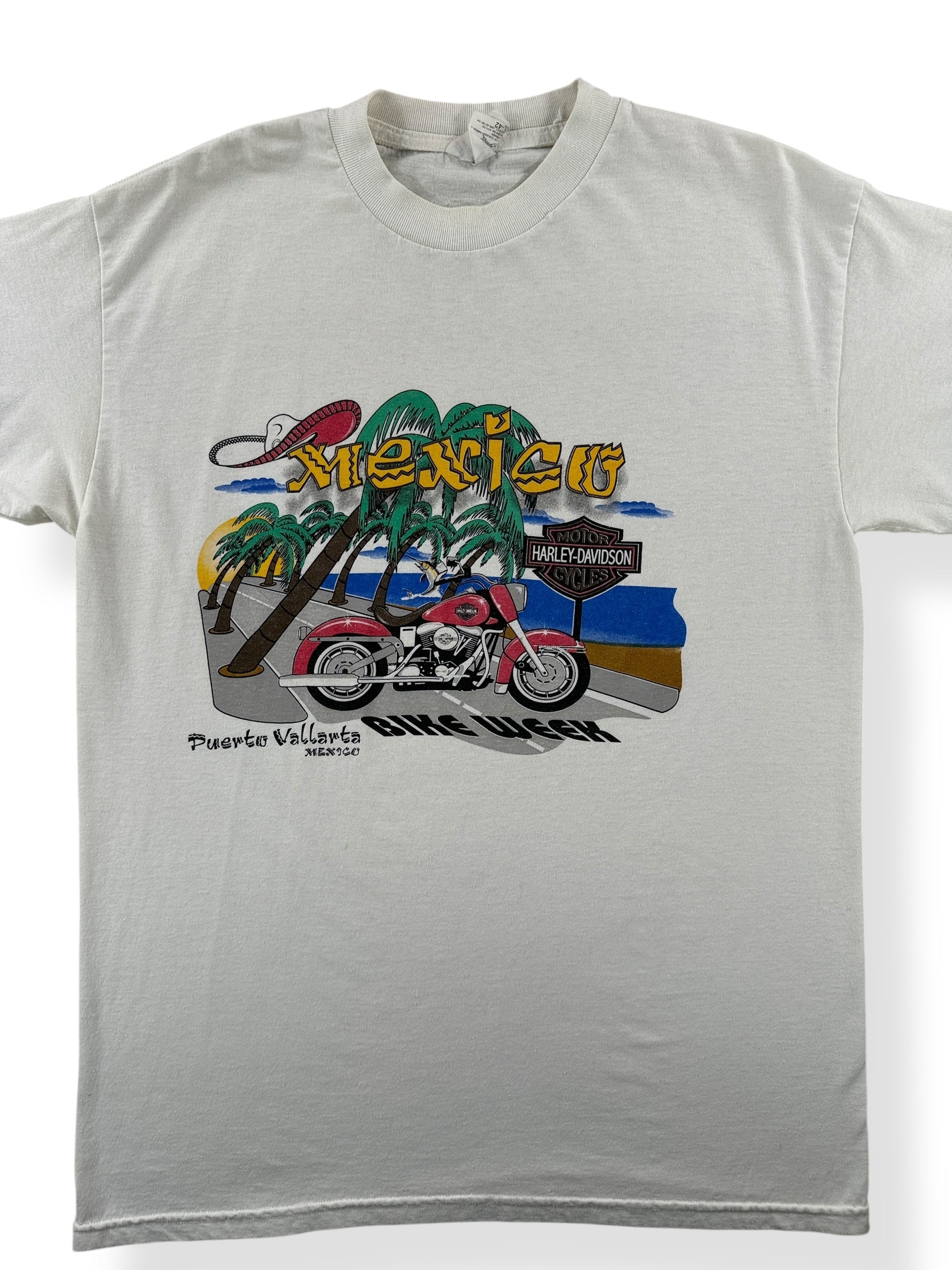 Front Close Up of Vintage Mexico Harley Davidson Tee SZ L