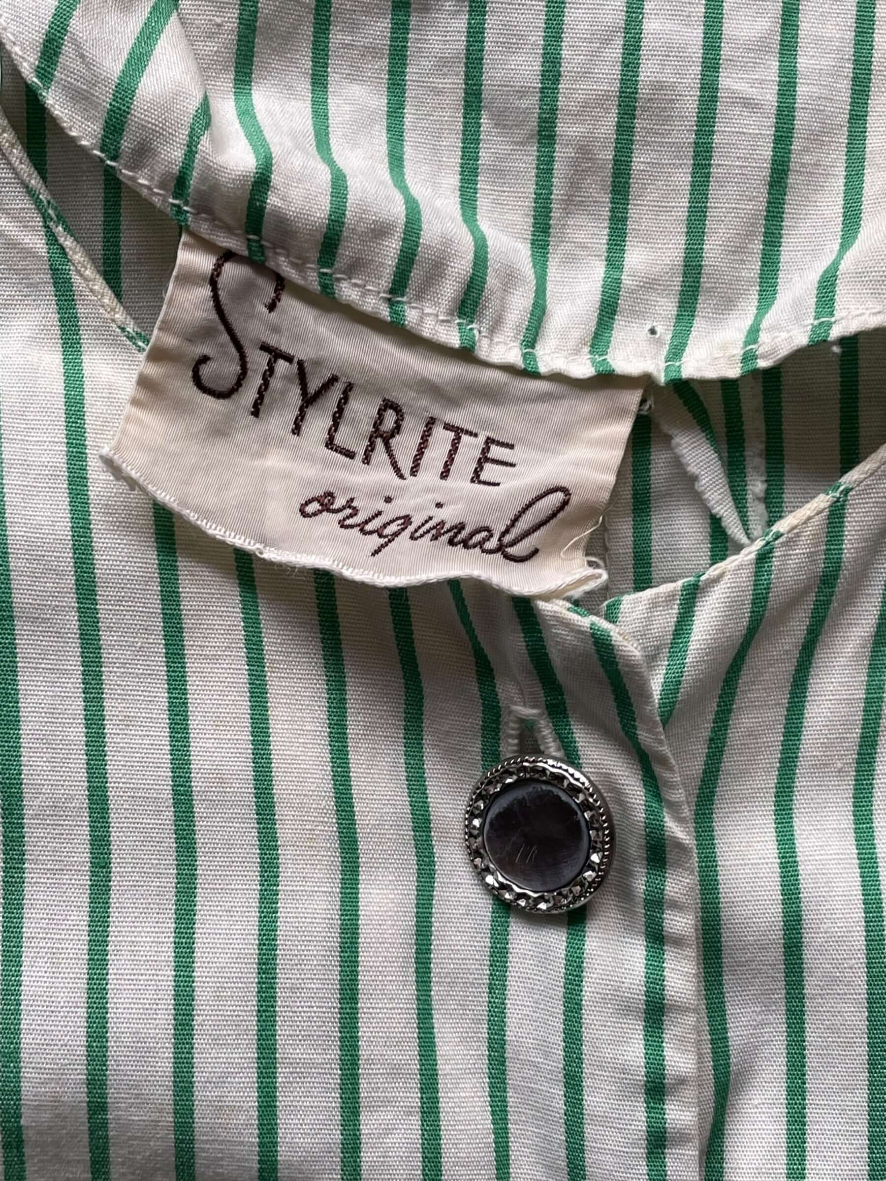 Tag view of 1940s Stylerite Striped Top M