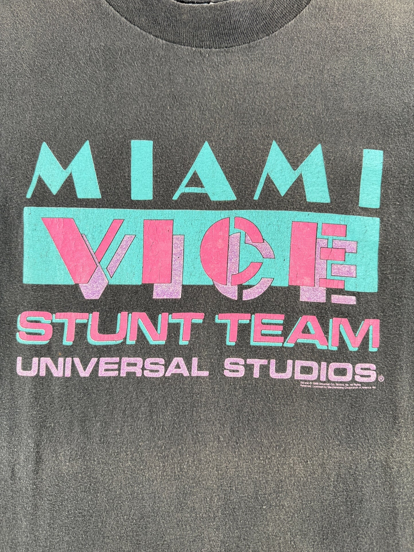 Front graphic on Vintage Miami Vice Stunt Team Tee SZ M (Fits S)