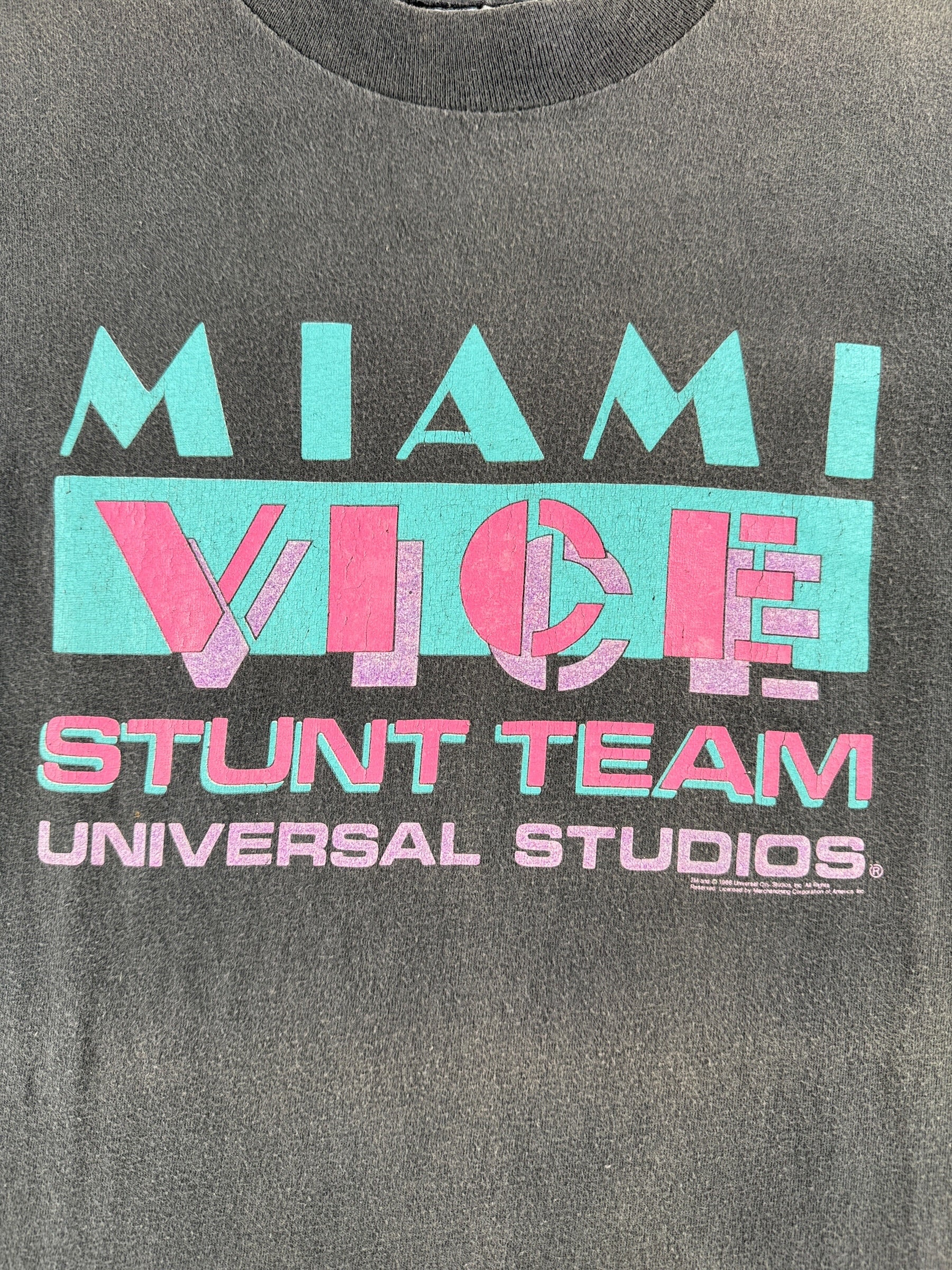 Front graphic on Vintage Miami Vice Stunt Team Tee SZ M (Fits S)