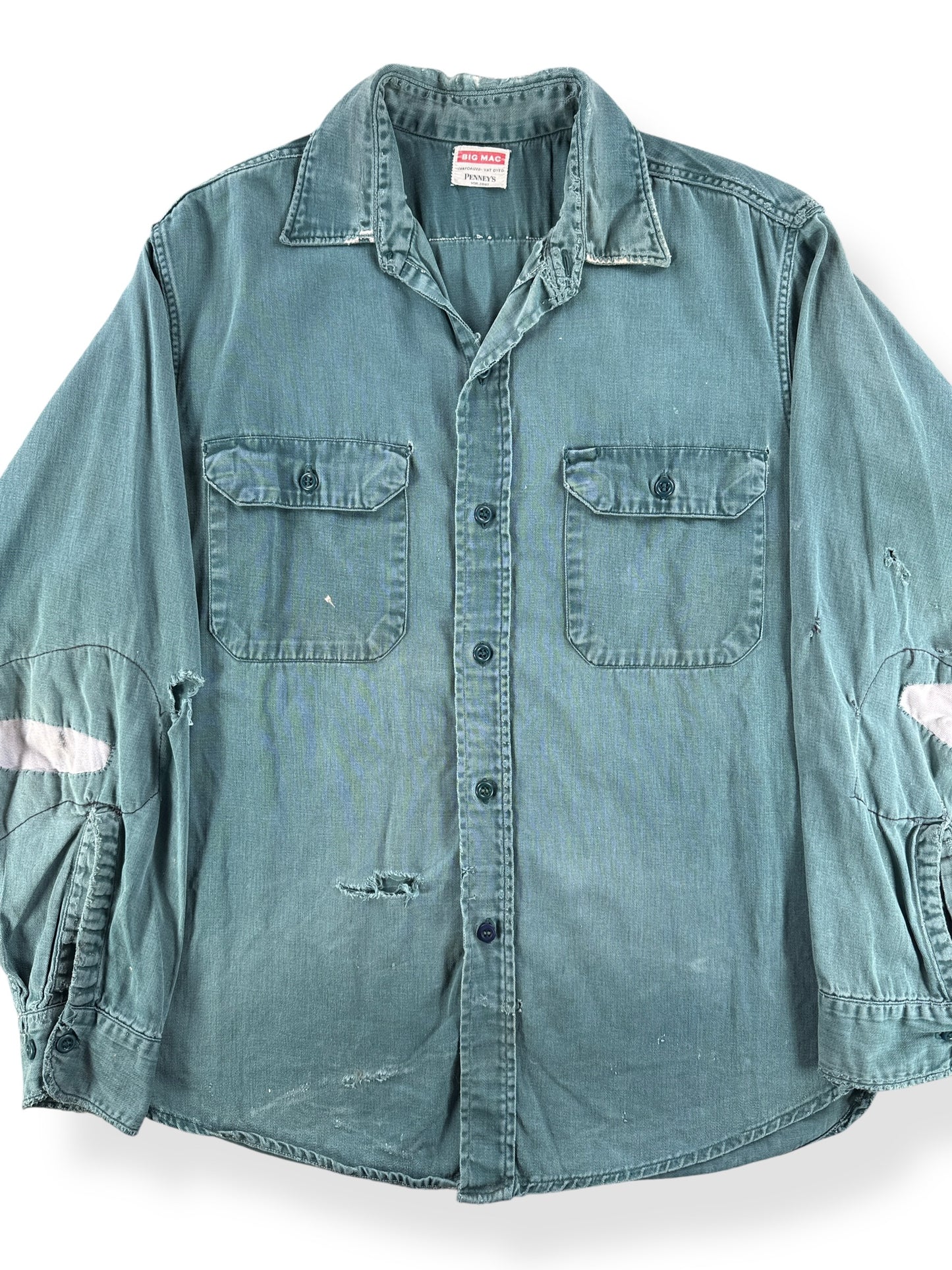 Front Close Up of Vintage 50s Farm Repaired Big Mac Work Shirt SZ L
