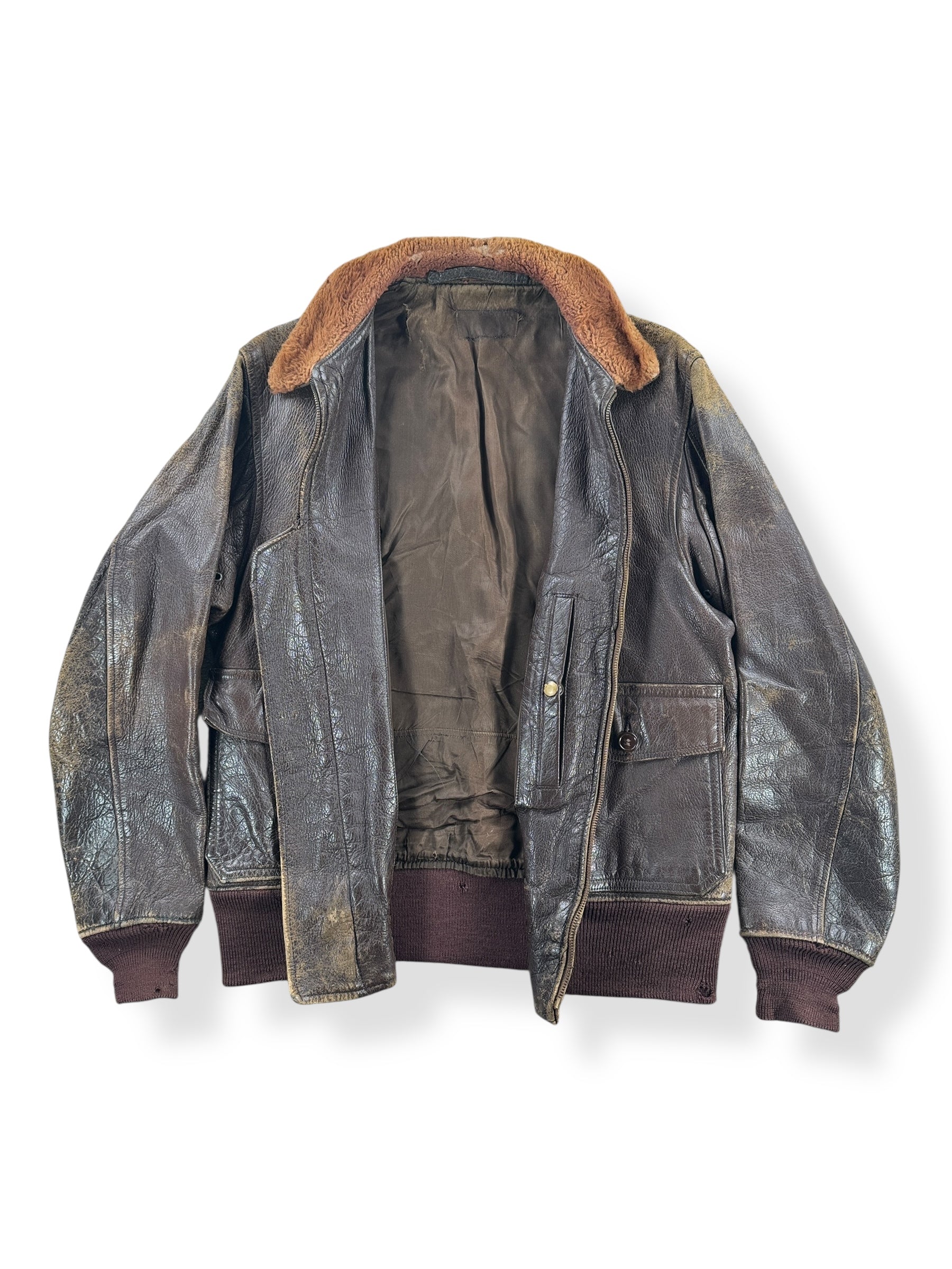 Inside of Vintage USN G-1 Leather Jacket SZ L