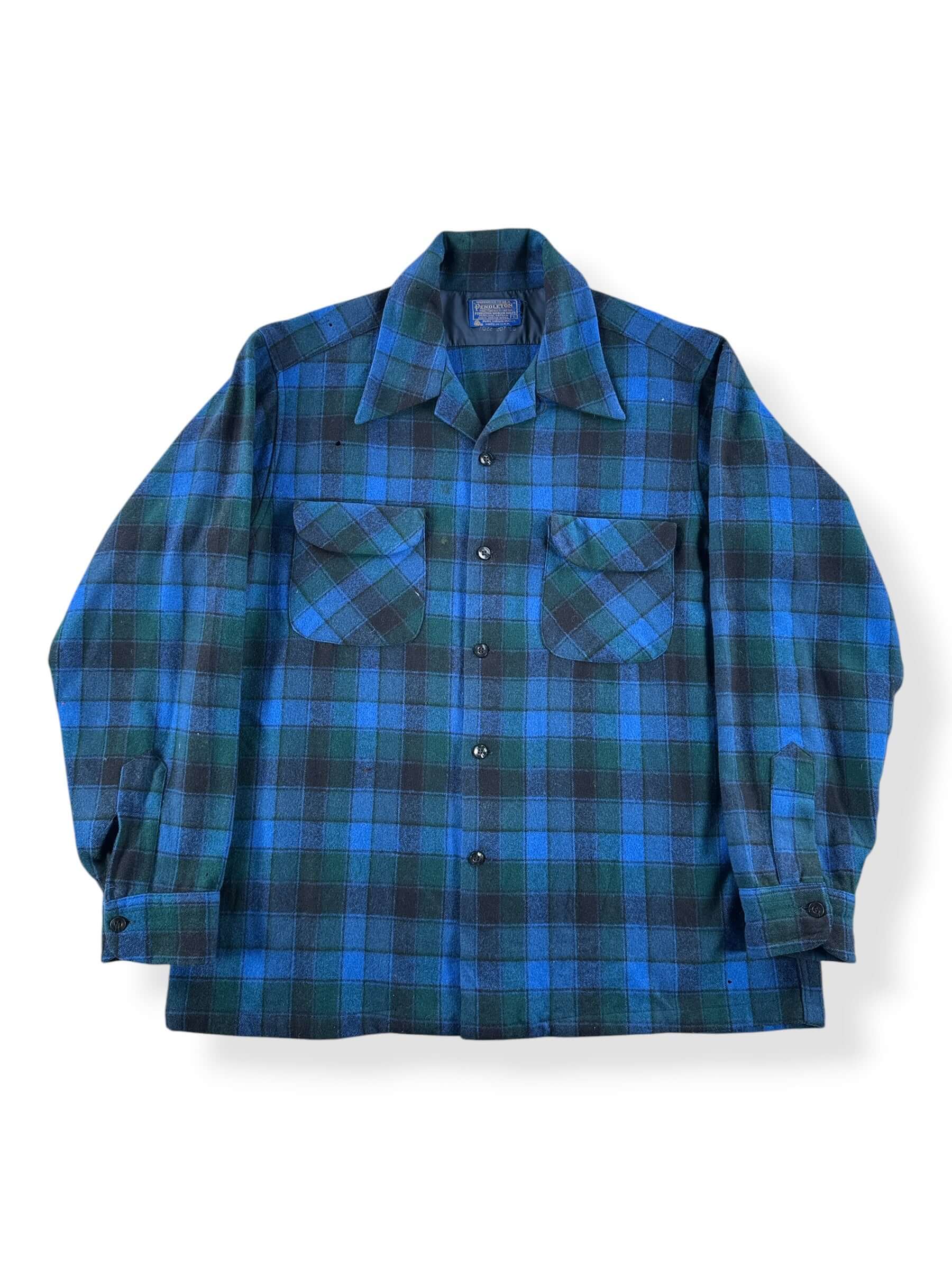 Front of Vintage Green & Blue Pendleton Board Shirt SZ L - AS IS
