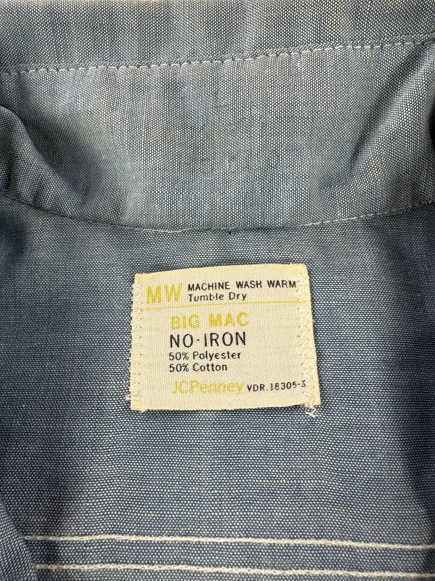 Label on Vintage Hippie Embroidered Big Mac 50/50 Chambray Shirt SZ XL