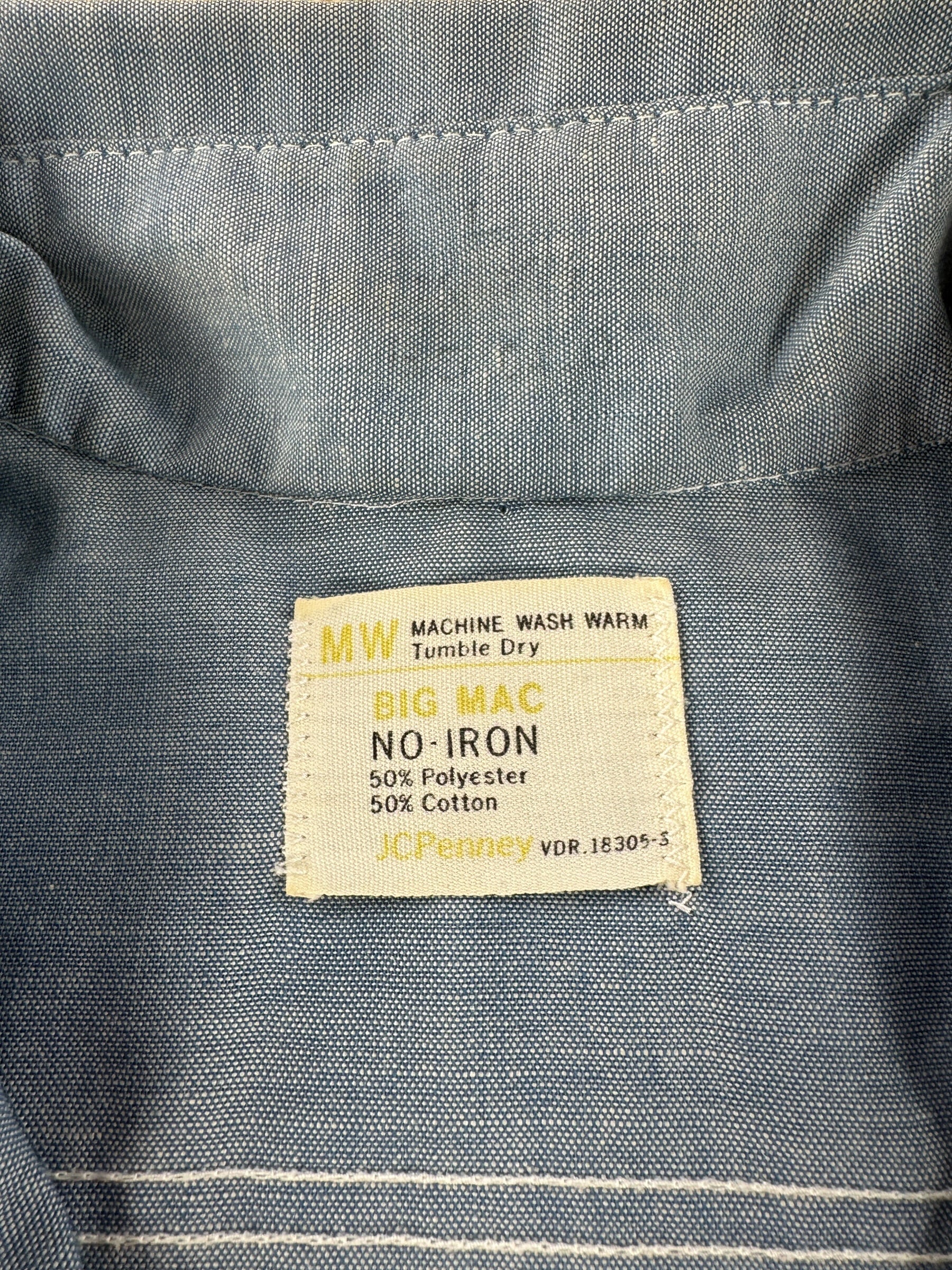 Label on Vintage Hippie Embroidered Big Mac 50/50 Chambray Shirt SZ XL