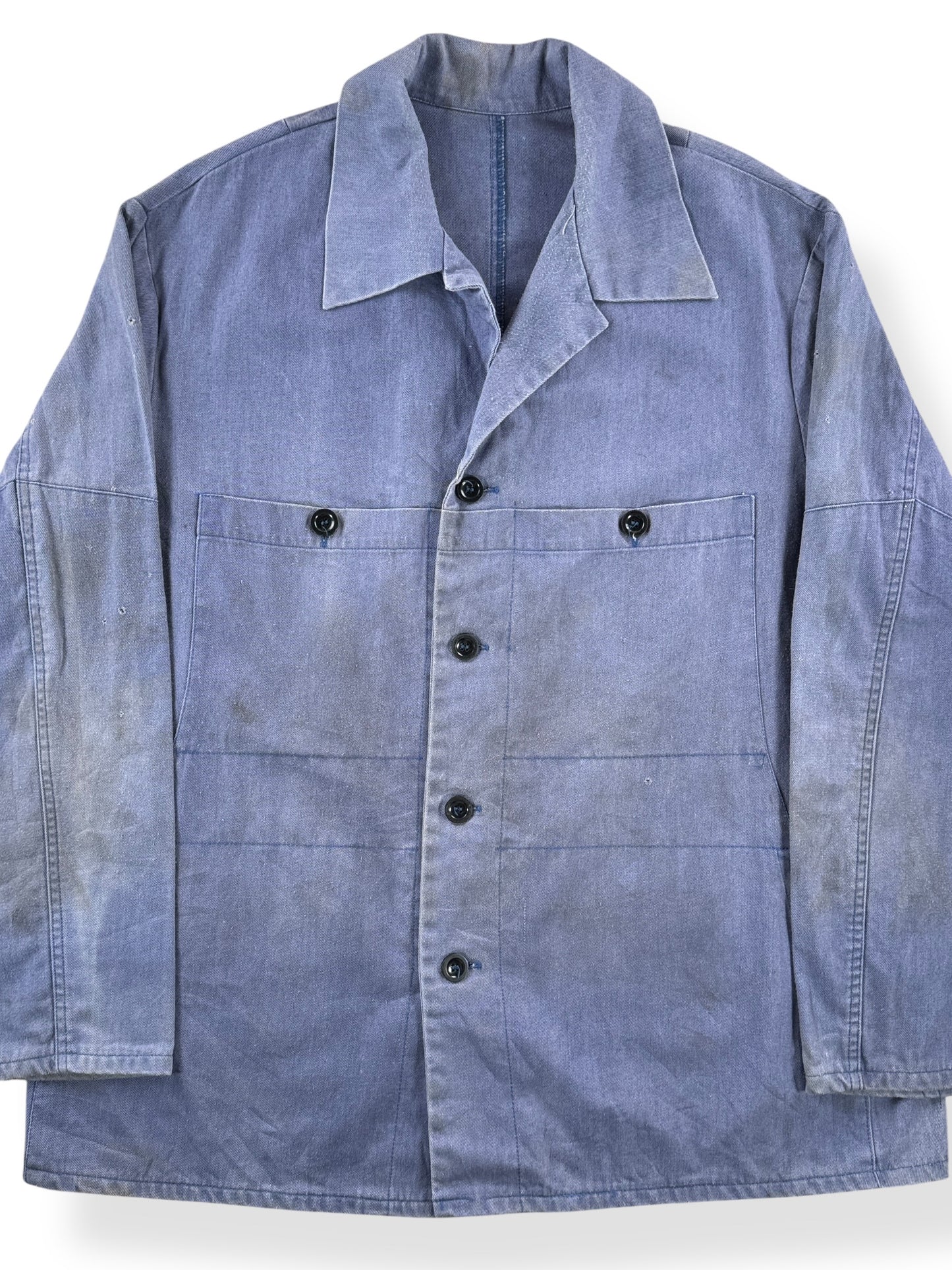 Front Close Up of Vintage French Chore Coat W/ Neat Pockets SZ XL