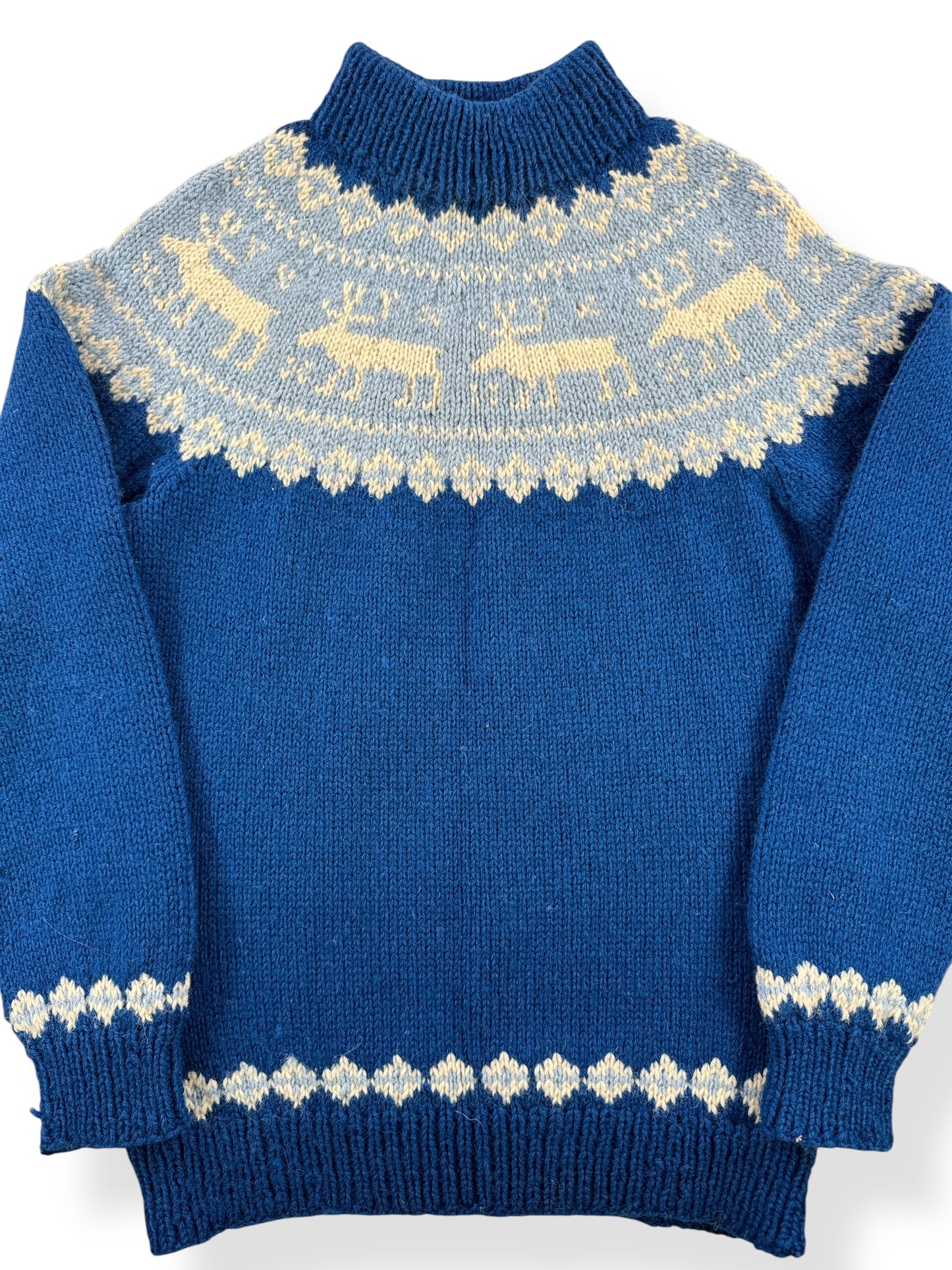 Front Close Up of Vintage Danish Reindeer Sweater SZ XS