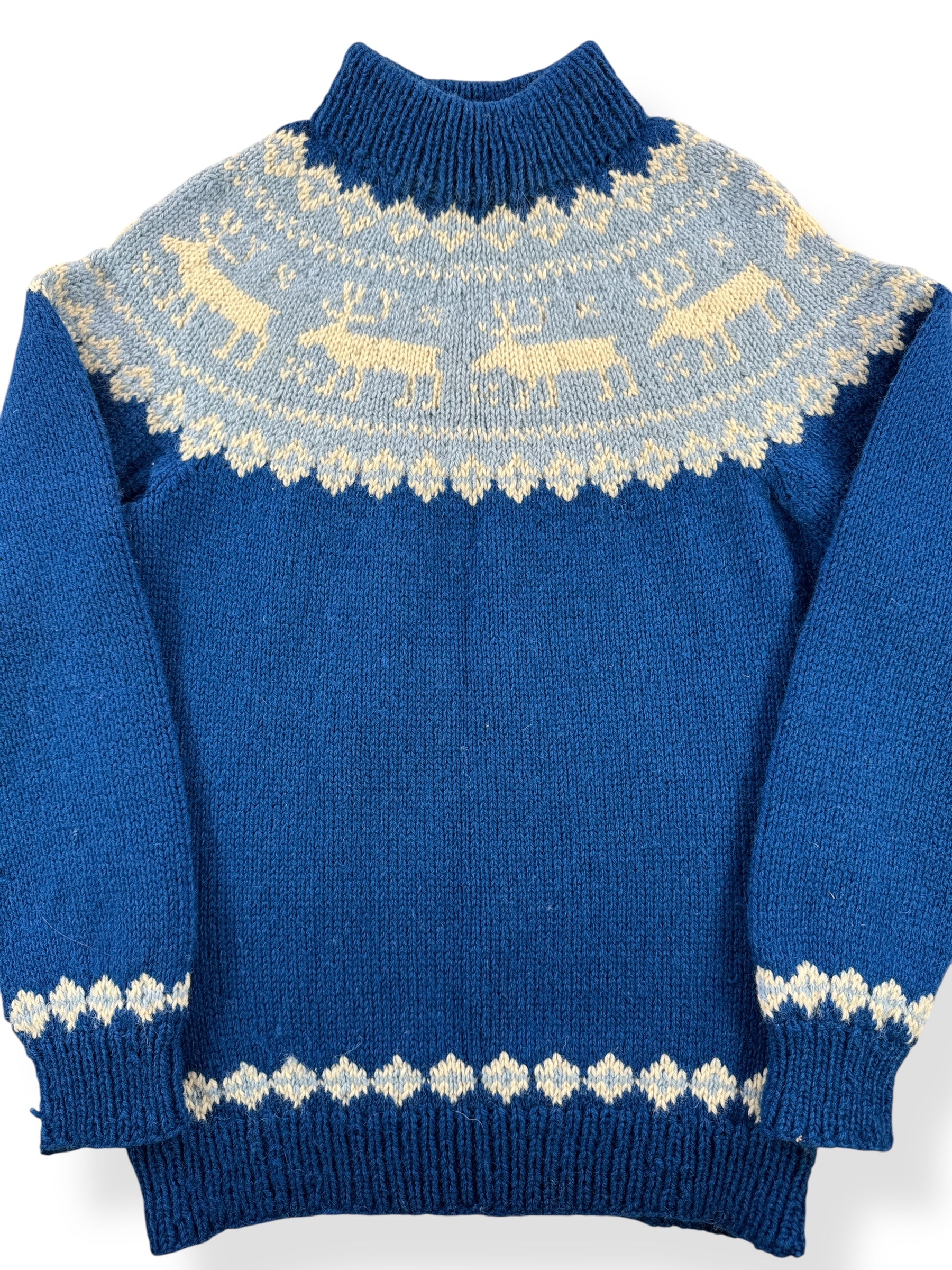 Front Close Up of Vintage Danish Reindeer Sweater SZ XS