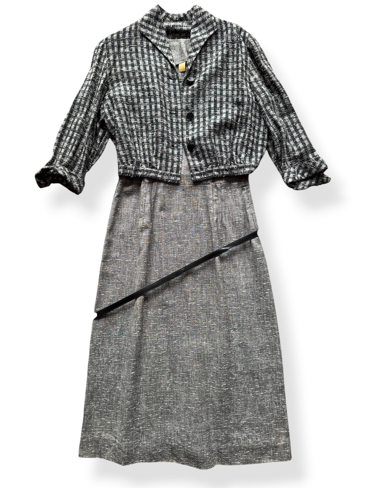 Close-up of Vintage Grey Knit Dress + Jacket Set SZ M