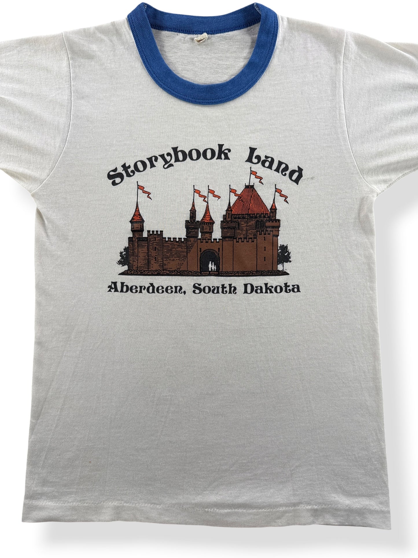 Front Close Up of Vintage Storybook Land Aberdeen SD Ringer Tee SZ XS