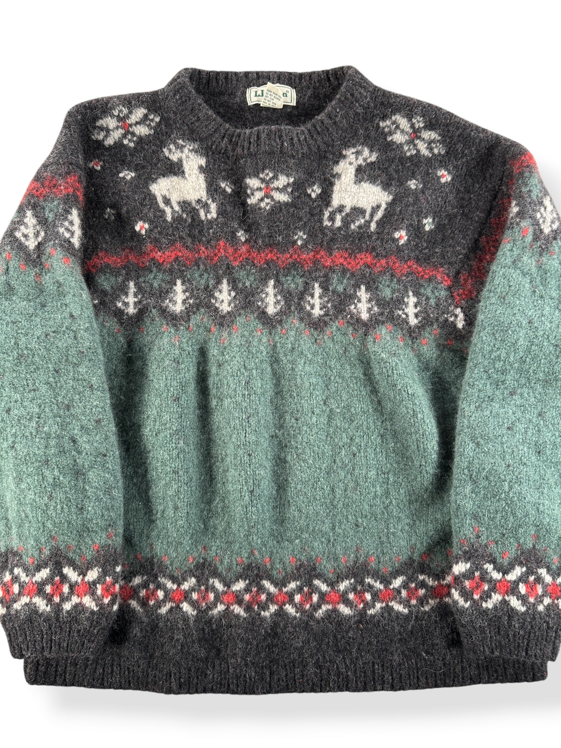 Front Close Up of Vintage L. L. Bean Reindeer Sweater SZ XL (Fits M)
