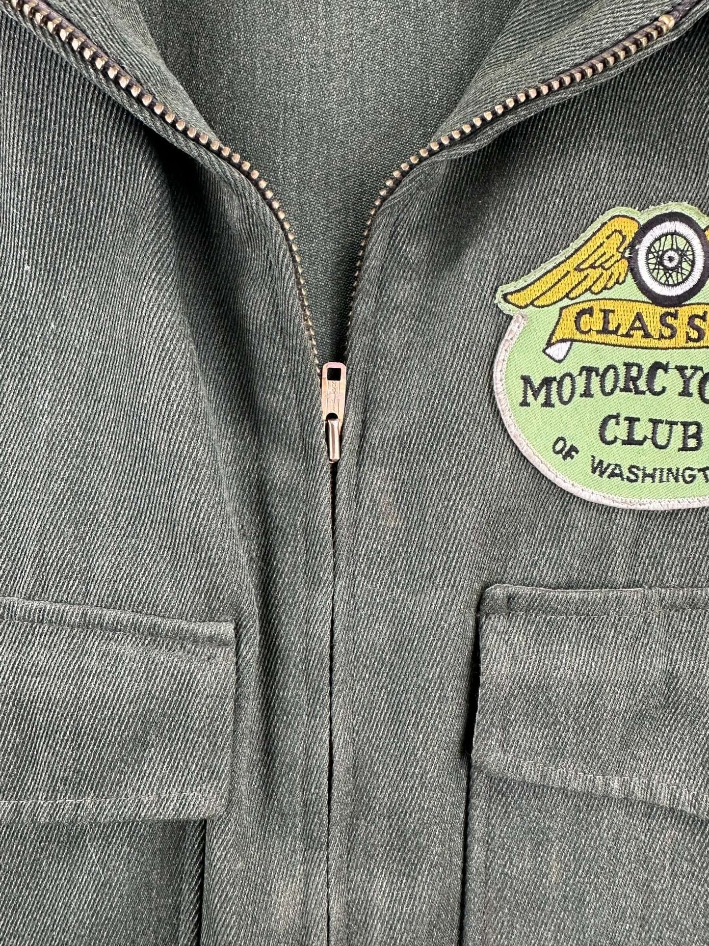 zipper on Vintage Day's Classic Motorcycle Club Jacket SZ M