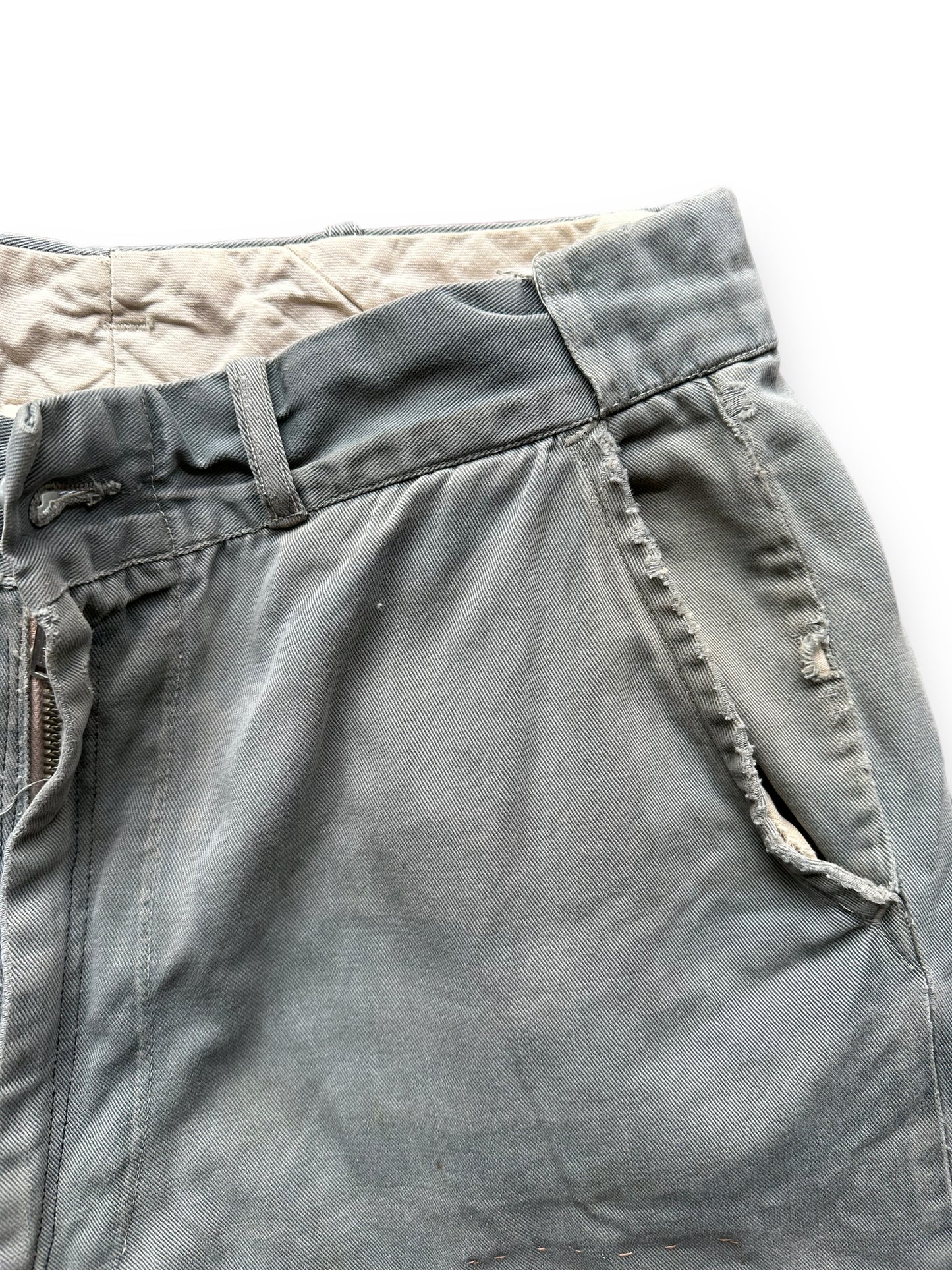 Left Pocket on Vintage 1950's Penneys Work Trousers W30 | Barn Owl Vintage Seattle | Vintage Grey Chinos Seattle