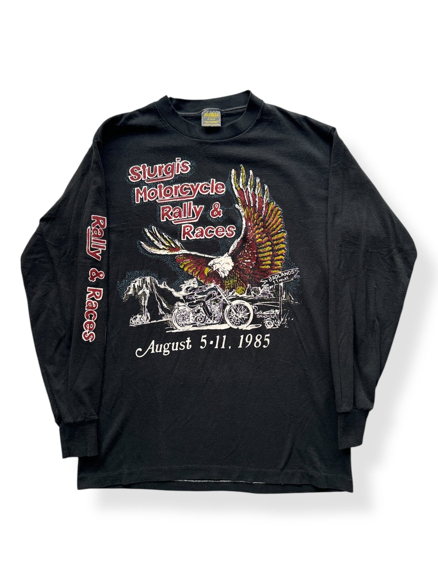 Front of Vintage Long Sleeve 1985 Sturgis Motorcycle Rally Tee SZ M