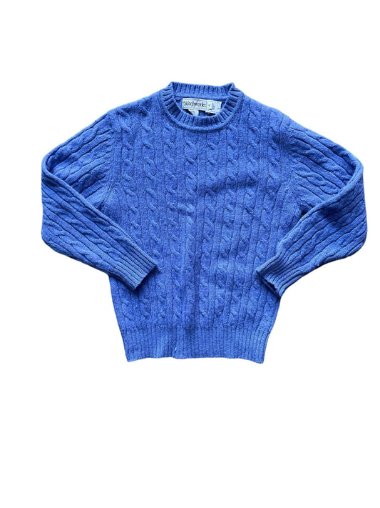 Front view of Vintage Periwinkle Wool Cable Knit Sweater M