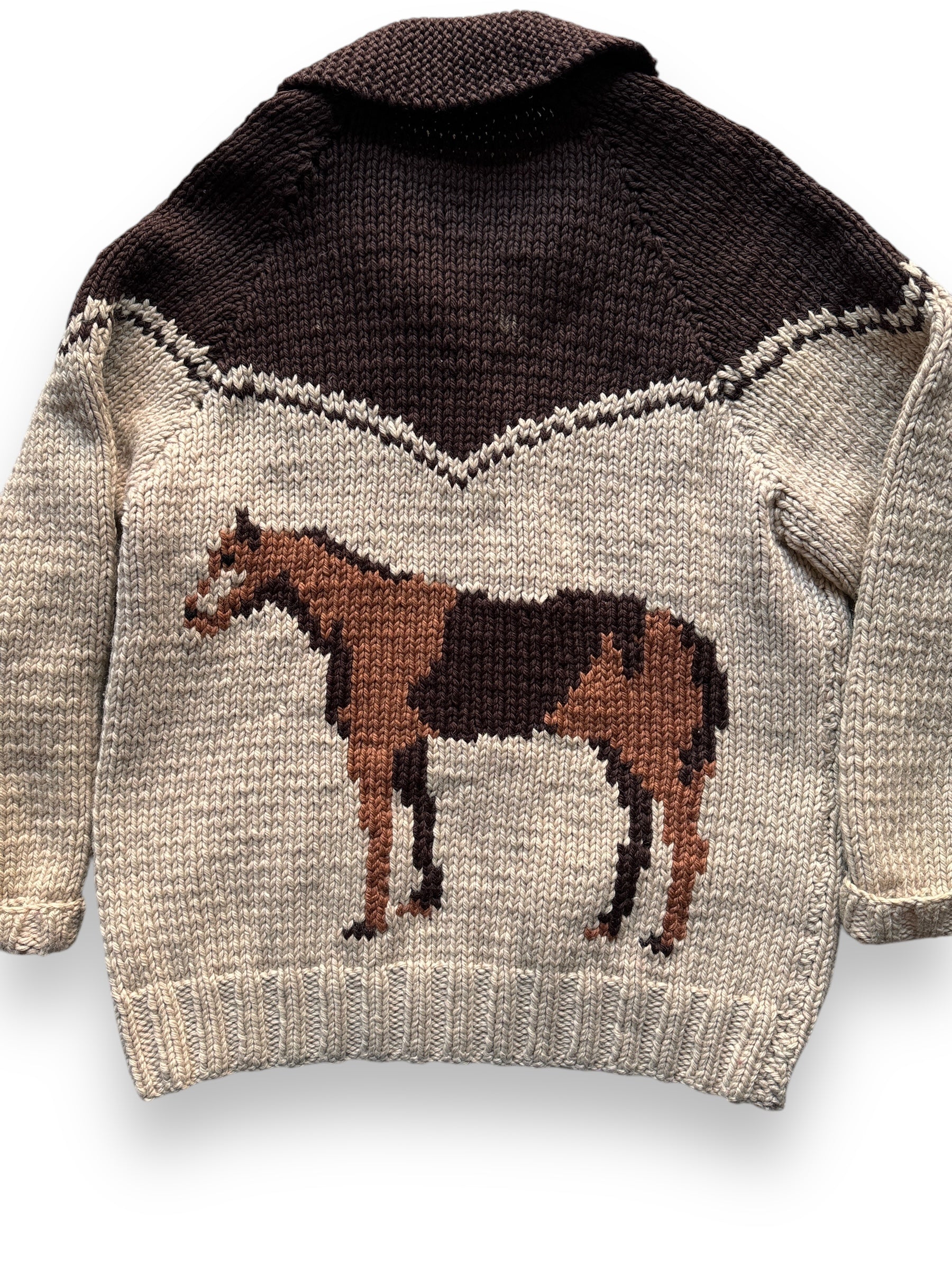 Rear Detail on Vintage Horse Themed Cowichan Style Sweater SZ L