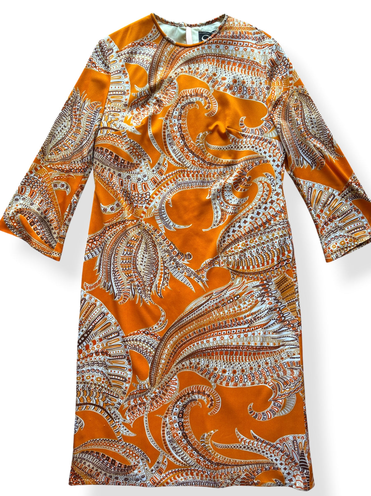 Front of Vintage Orange Paisley Shift Dress SZ M