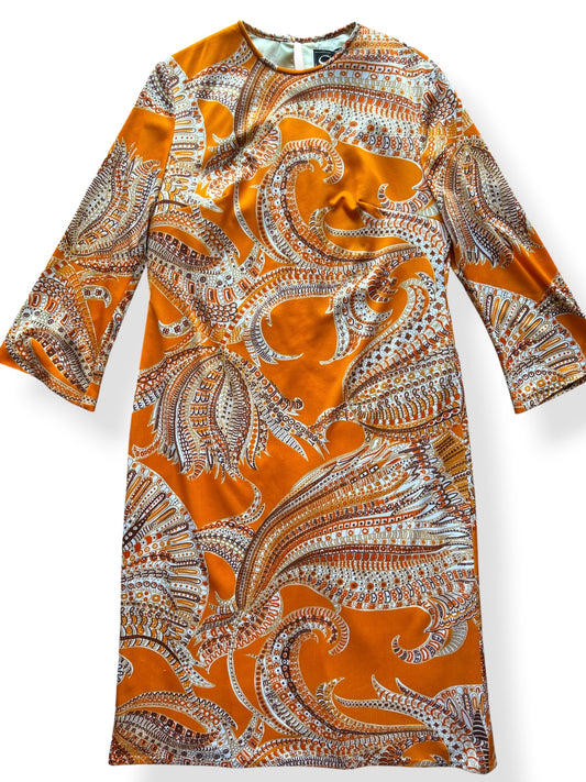 Front of Vintage Orange Paisley Shift Dress SZ M