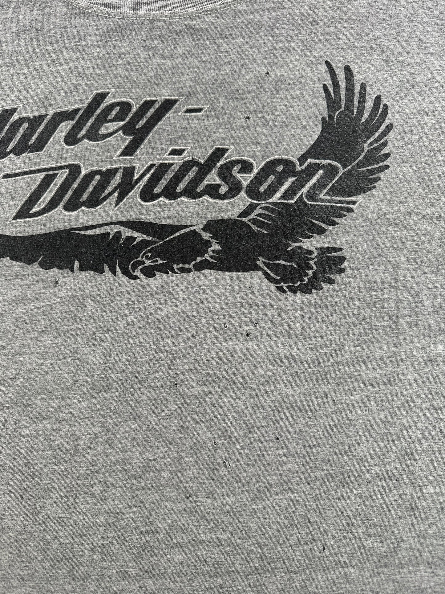 Holes on Vintage Heather Grey Harley Davidson Single Stitch Eagle Tee SZ L