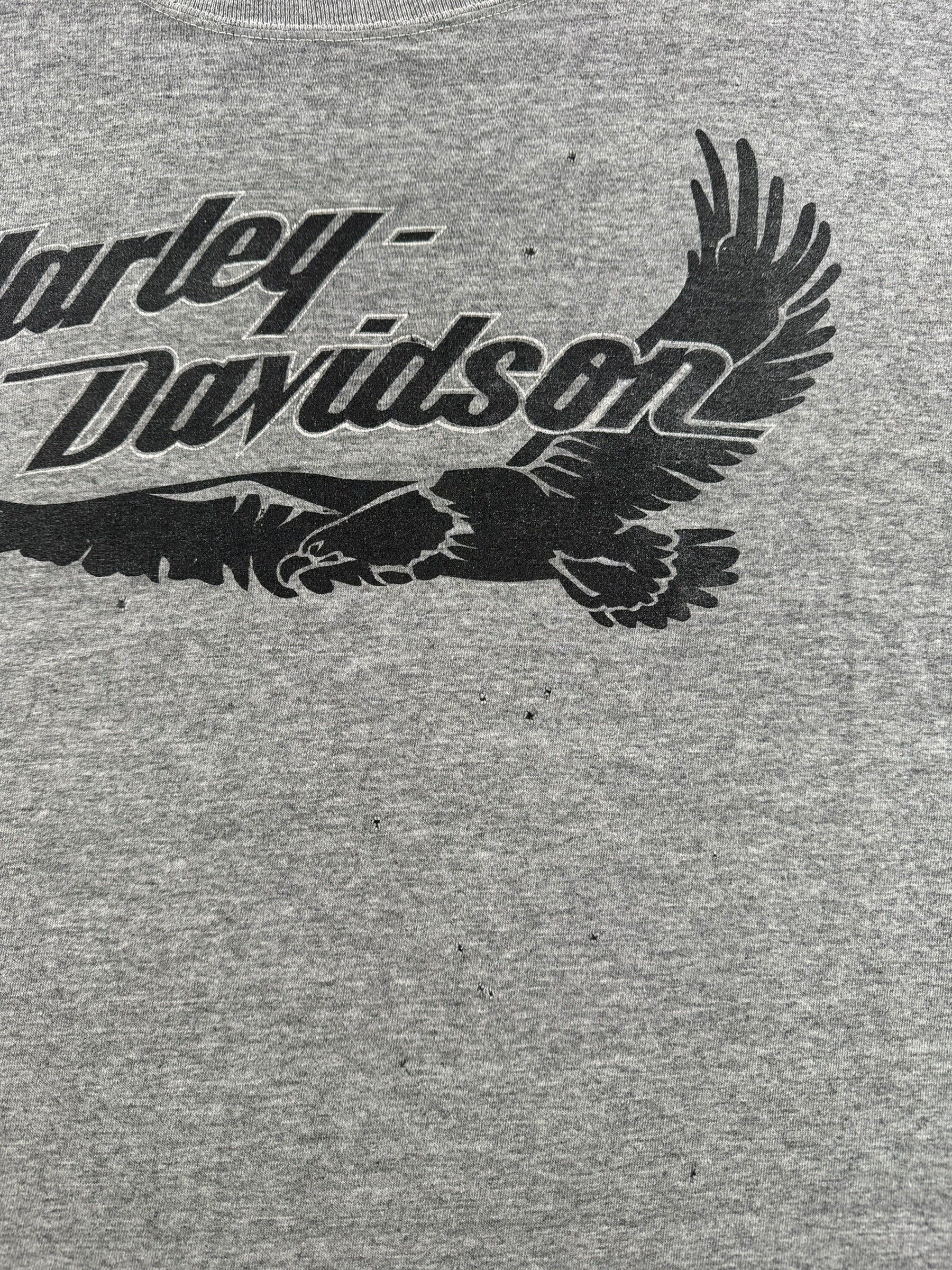 Holes on Vintage Heather Grey Harley Davidson Single Stitch Eagle Tee SZ L