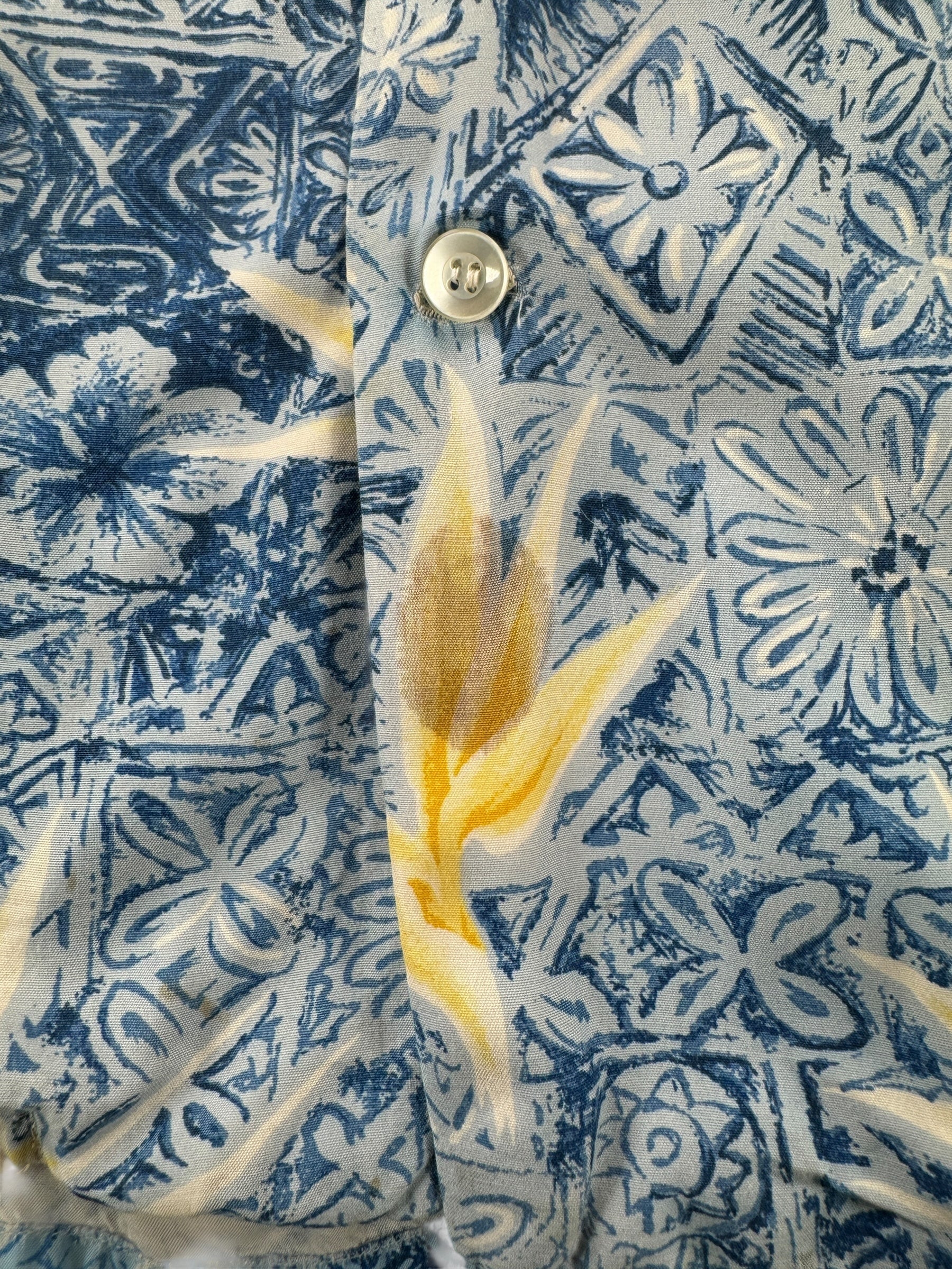 Stain on Vintage Repaired Penney's Rayon Aloha Shirt SZ L