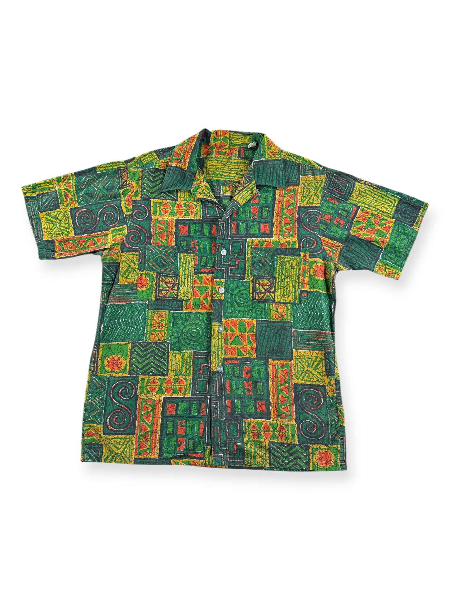 Front of Vintage Green Patterned Brushed Cotton Aloha Shirt SZ M